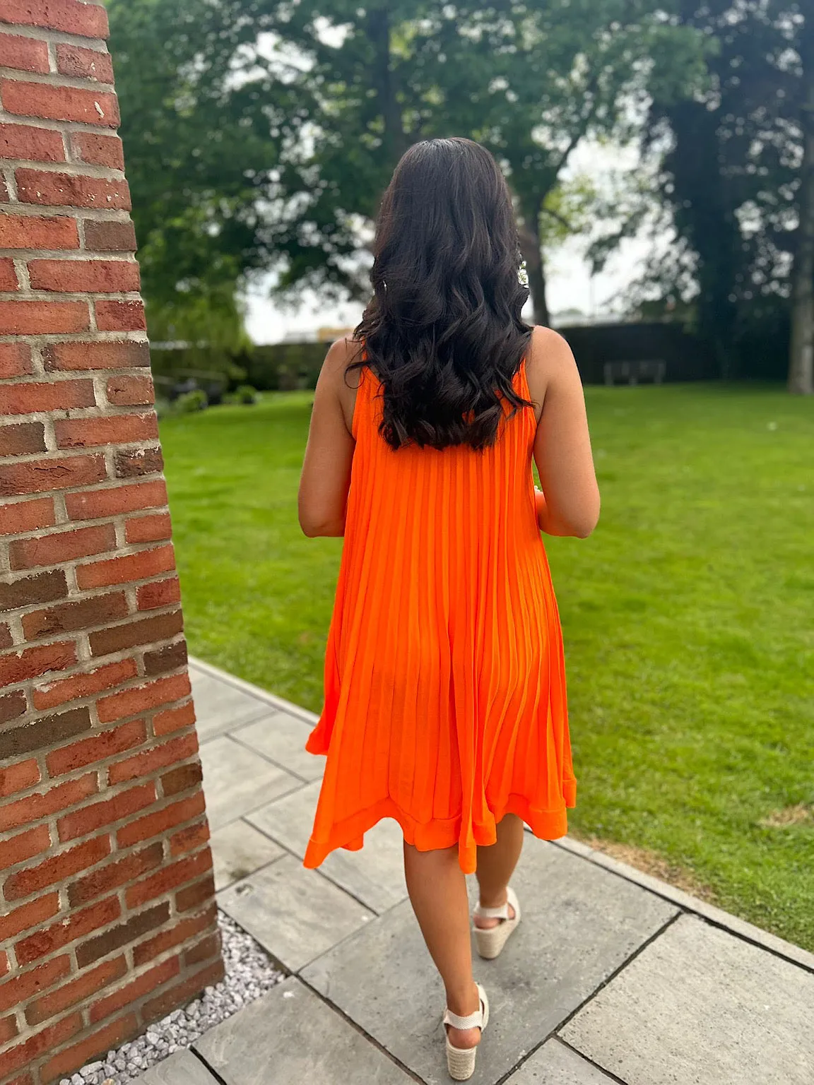 Orange Pleated Strappy Dress Alesha