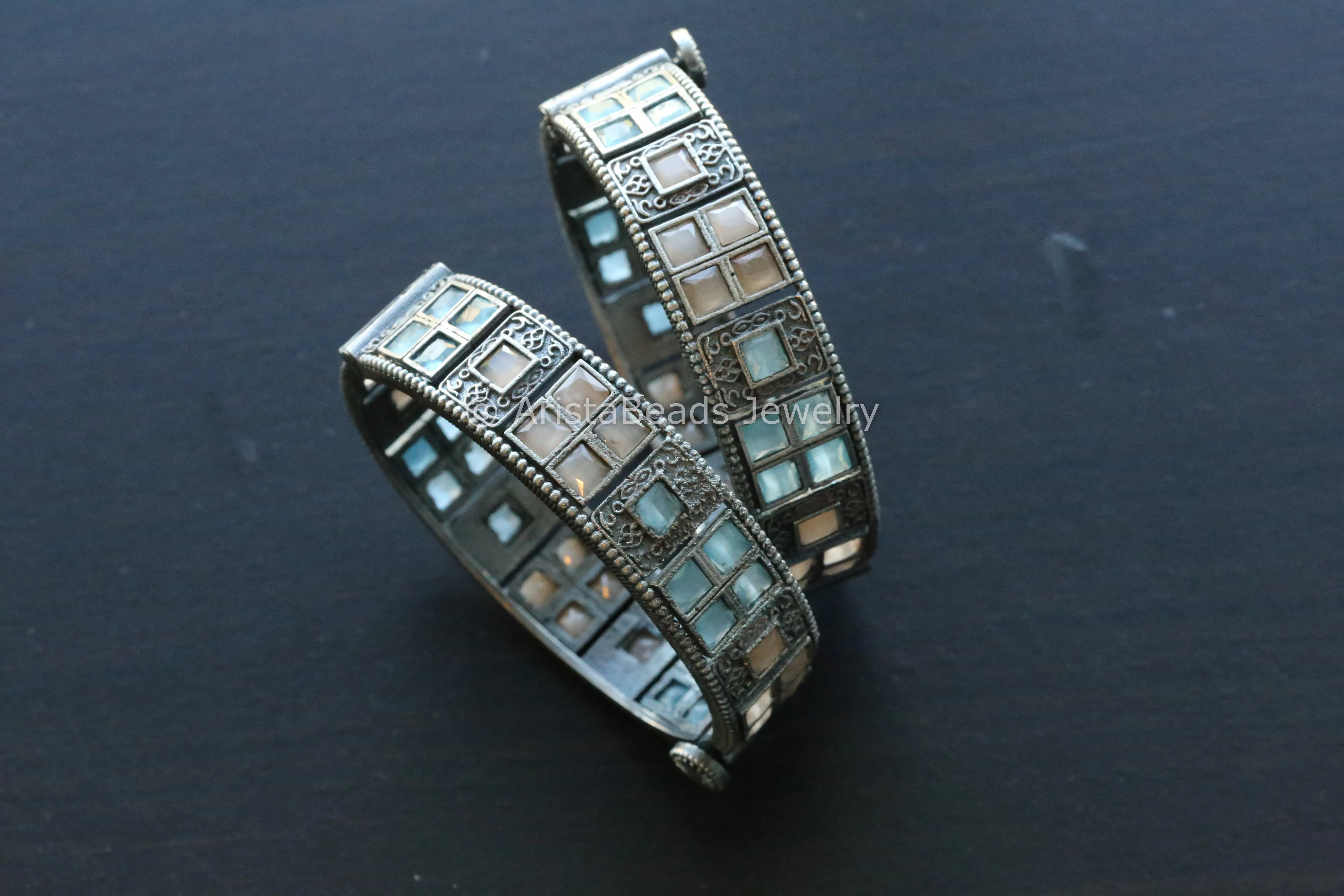 Pastel Color Oxidized Bangle Set (2.6 openable)