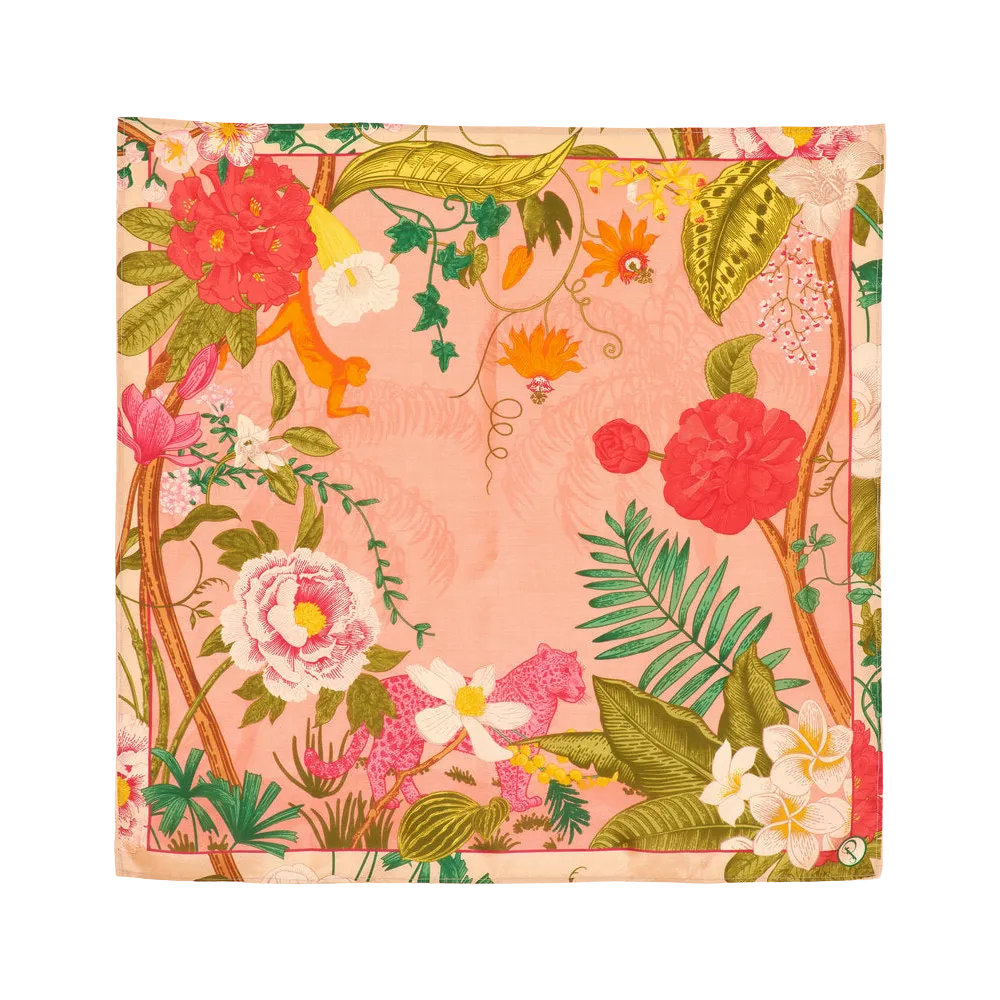 Powder Tropical Floral And Fauna Silk Square Scarf