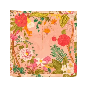 Powder Tropical Floral And Fauna Silk Square Scarf