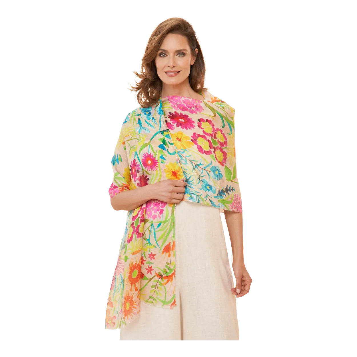 Powder Watercolour Wildflowers Linen Print Scarf