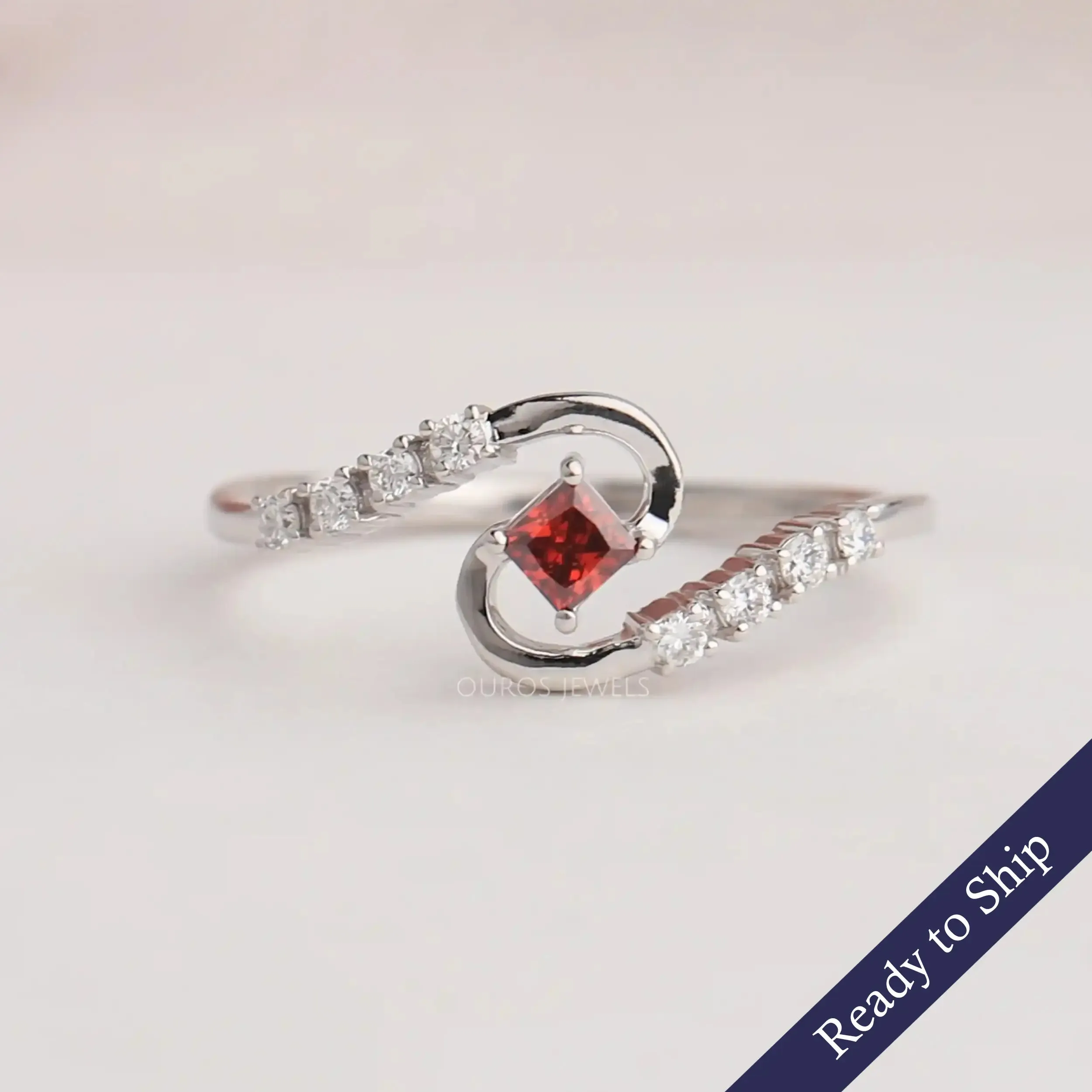 Princess Cut Red Lab Grown Diamond Wedding Ring