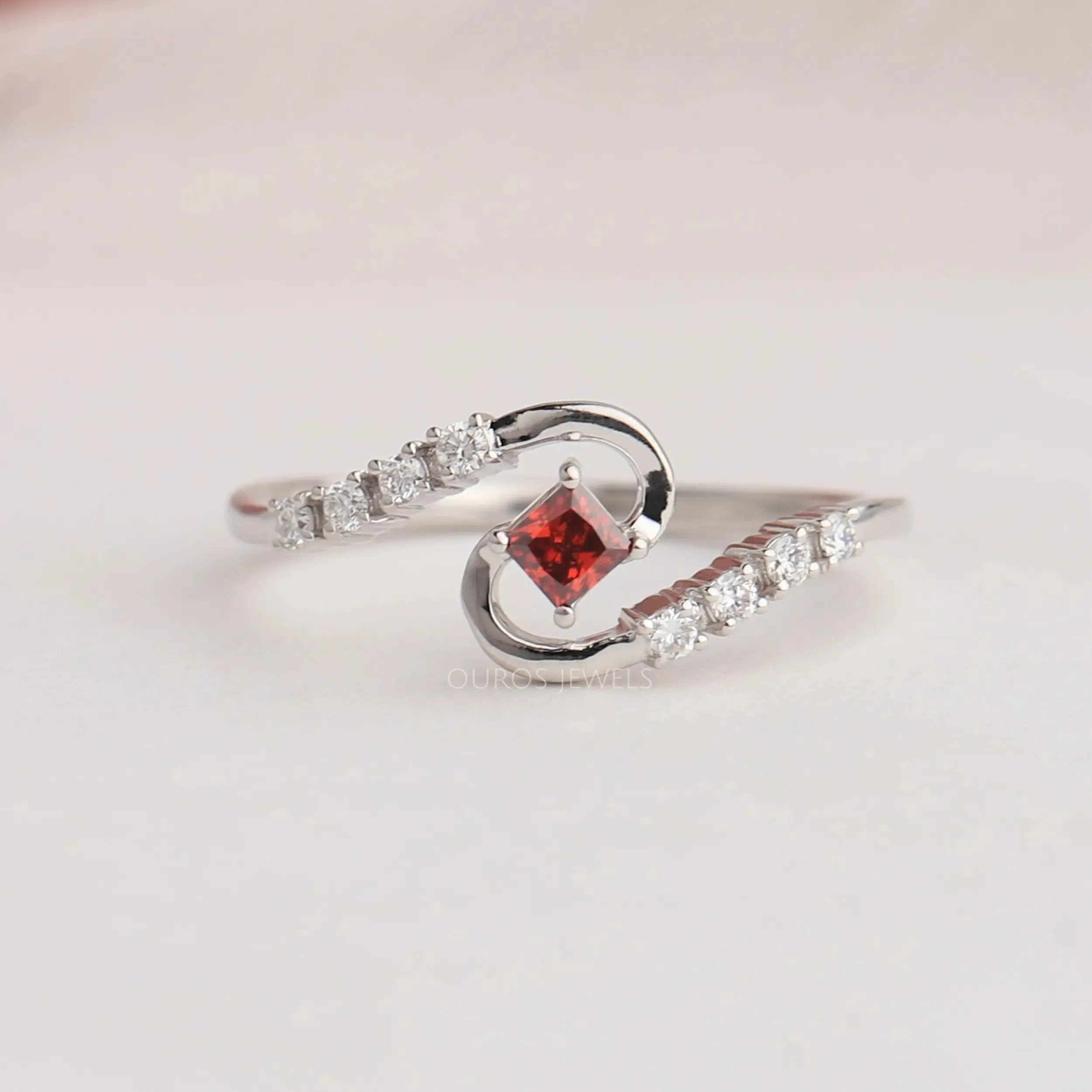 Princess Cut Red Lab Grown Diamond Wedding Ring