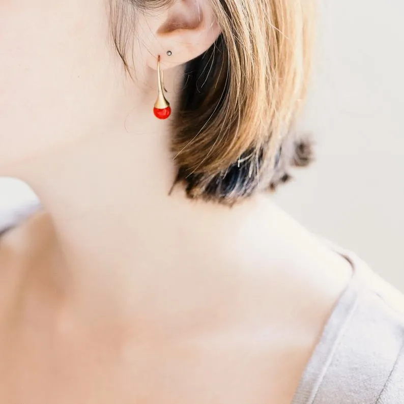 Red Coral Teardrop Earrings-WS