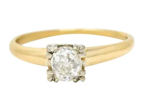 Retro 0.50 CTW Old Mine Diamond 14 Karat Two-Tone Gold Vintage Solitaire Engagement Ring