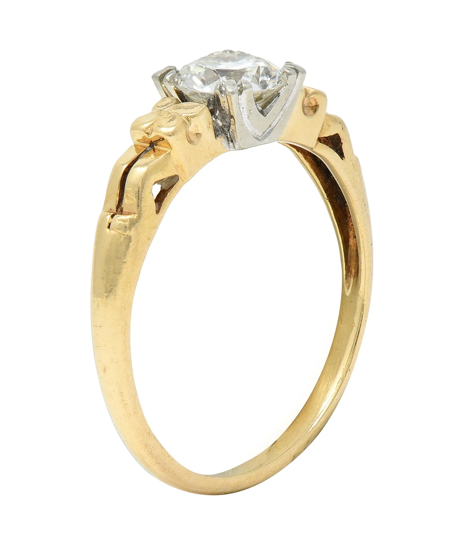 Retro 0.53 CTW Old European Cut Diamond 14 Karat Two-Tone Gold Orange Blossom Engagement Ring