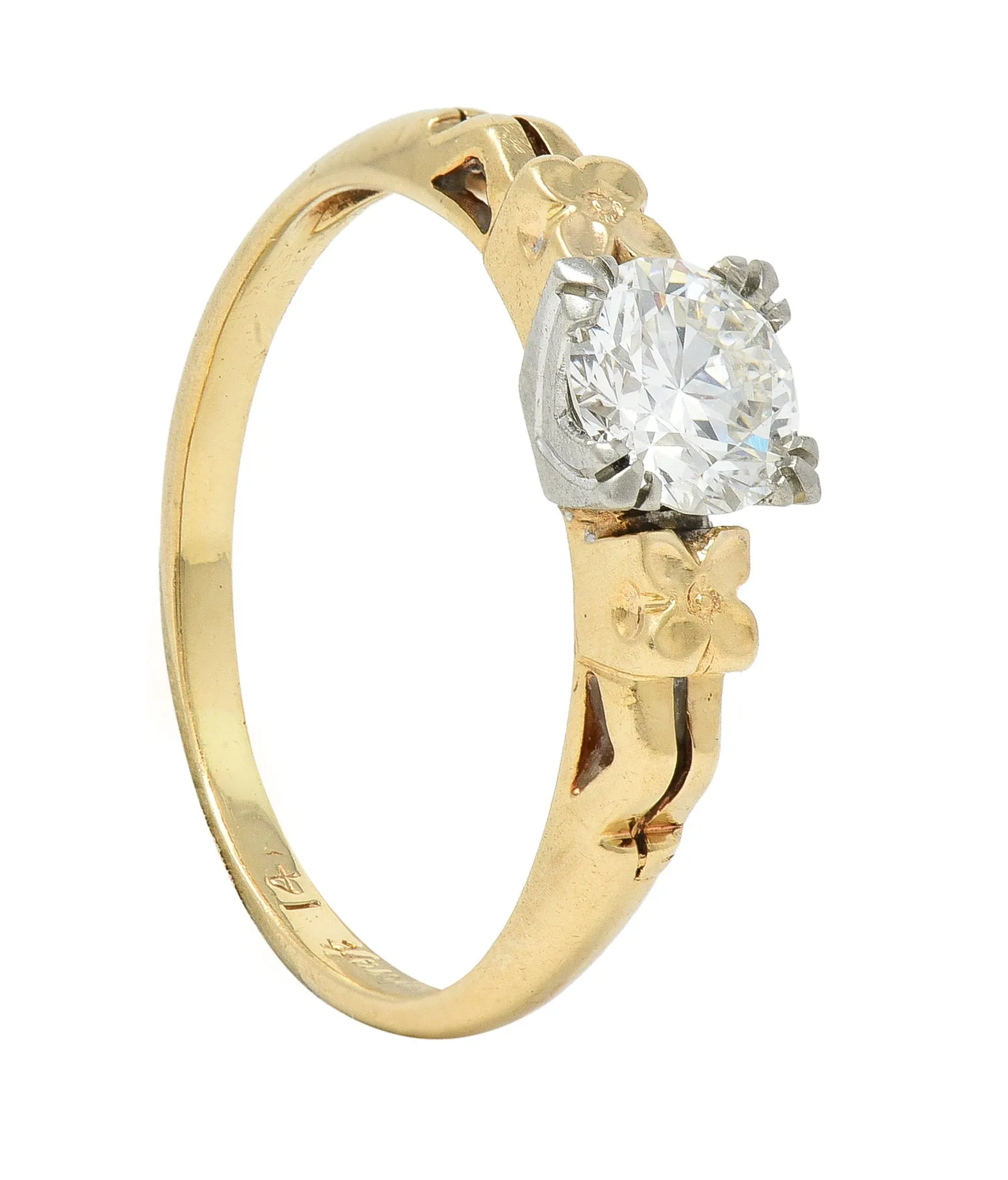 Retro 0.53 CTW Old European Cut Diamond 14 Karat Two-Tone Gold Orange Blossom Engagement Ring