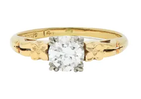 Retro 0.53 CTW Old European Cut Diamond 14 Karat Two-Tone Gold Orange Blossom Engagement Ring