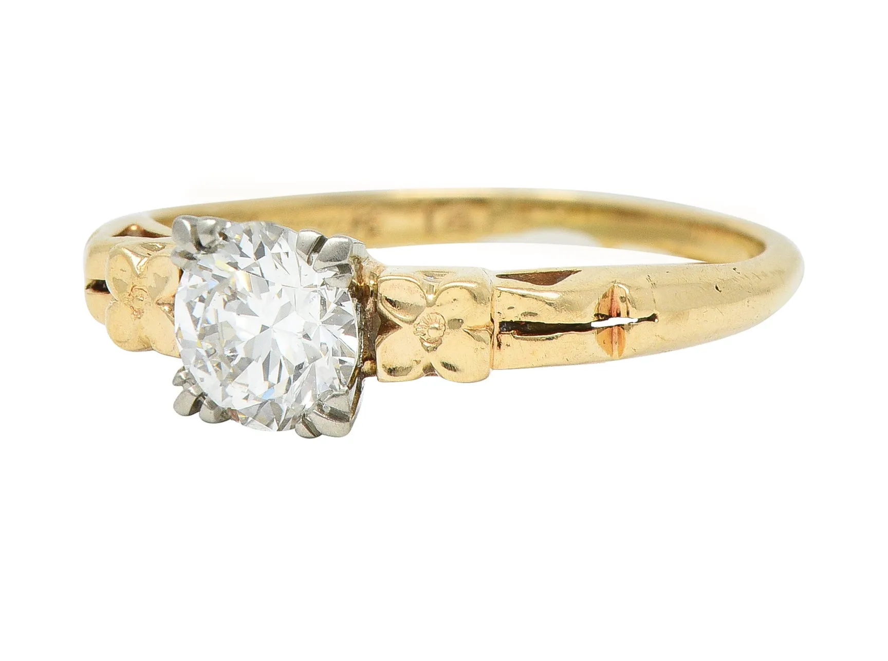 Retro 0.53 CTW Old European Cut Diamond 14 Karat Two-Tone Gold Orange Blossom Engagement Ring