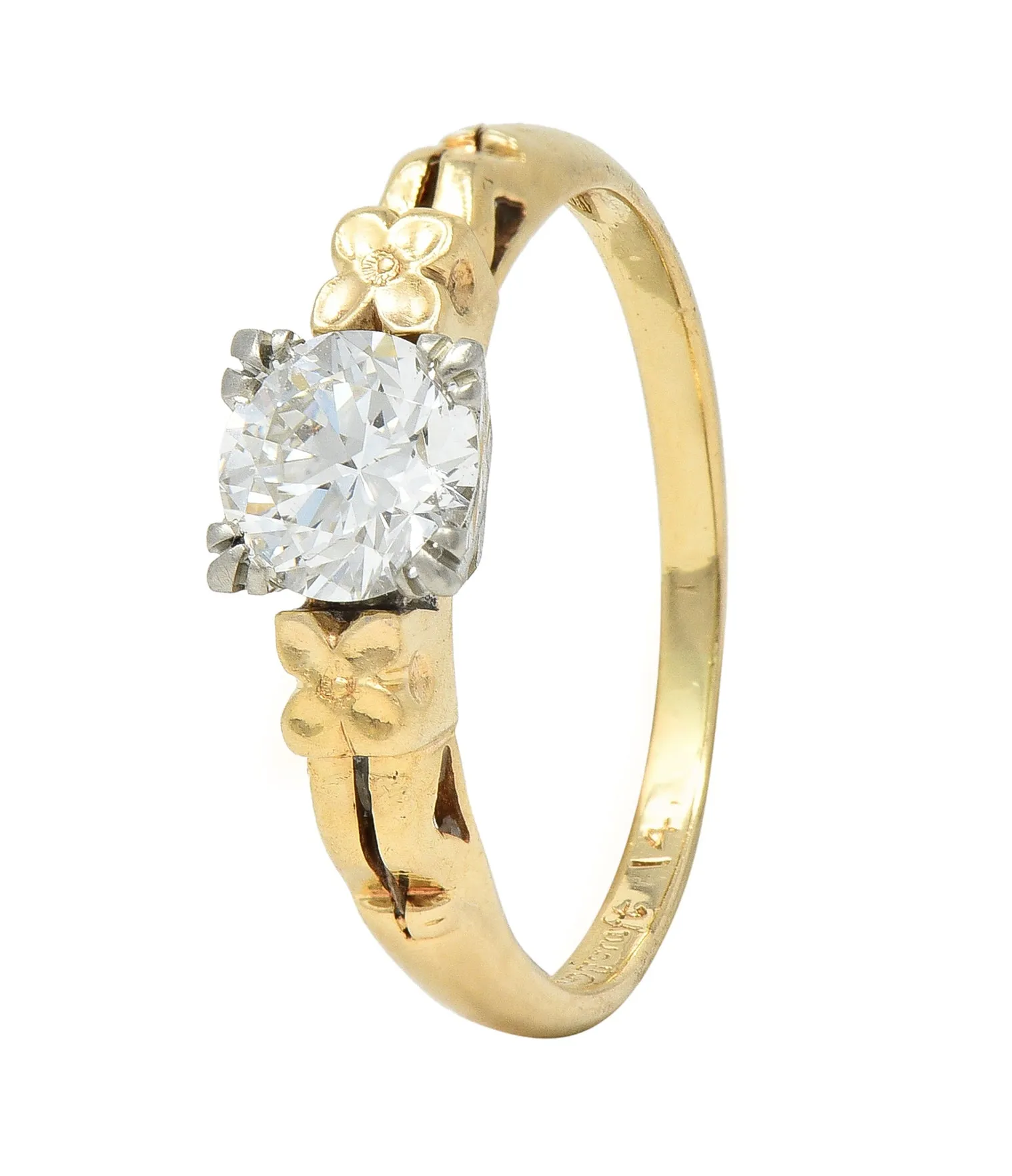 Retro 0.53 CTW Old European Cut Diamond 14 Karat Two-Tone Gold Orange Blossom Engagement Ring