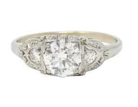 Retro 0.95 CTW Transitional Diamond 14 Karat White Gold Vintage Engagement Ring