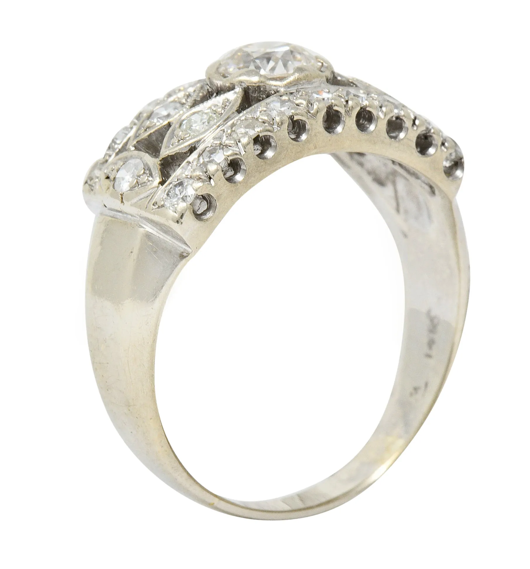 Retro 1.00 CTW 14 Karat White Gold Eyelet Band Ring