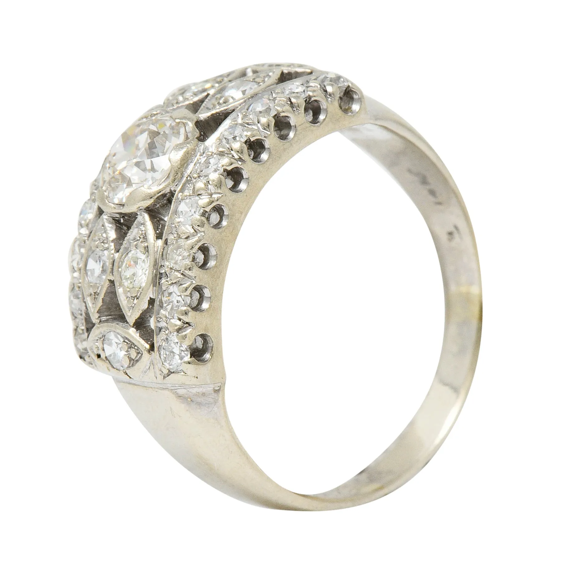 Retro 1.00 CTW 14 Karat White Gold Eyelet Band Ring