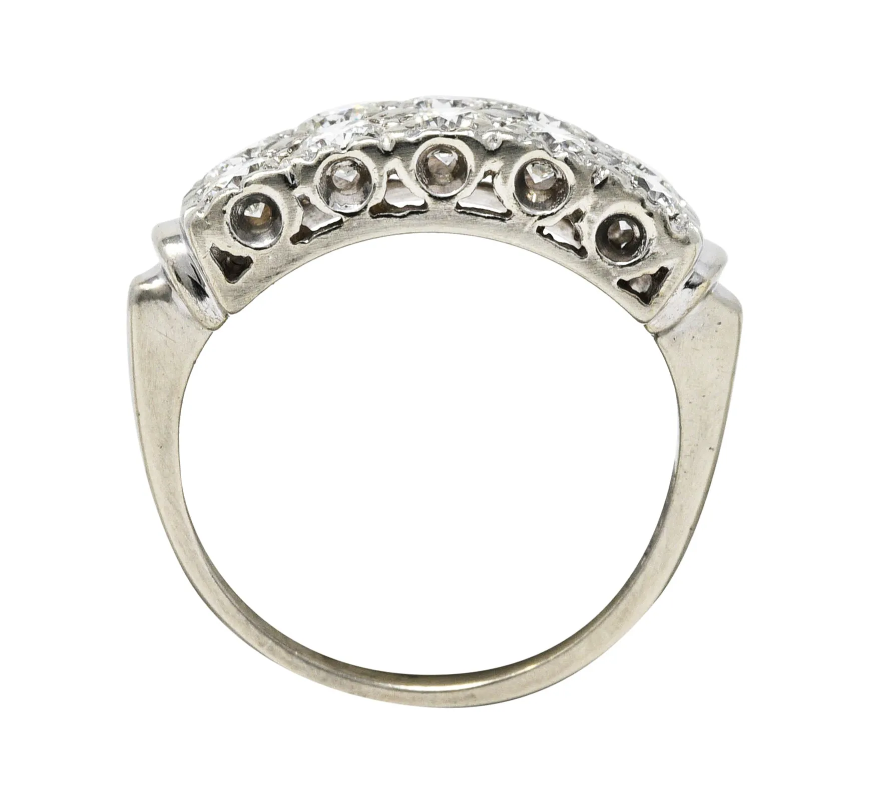 Retro 1.00 CTW Diamond 14 Karat White Gold Double Row Band Ring