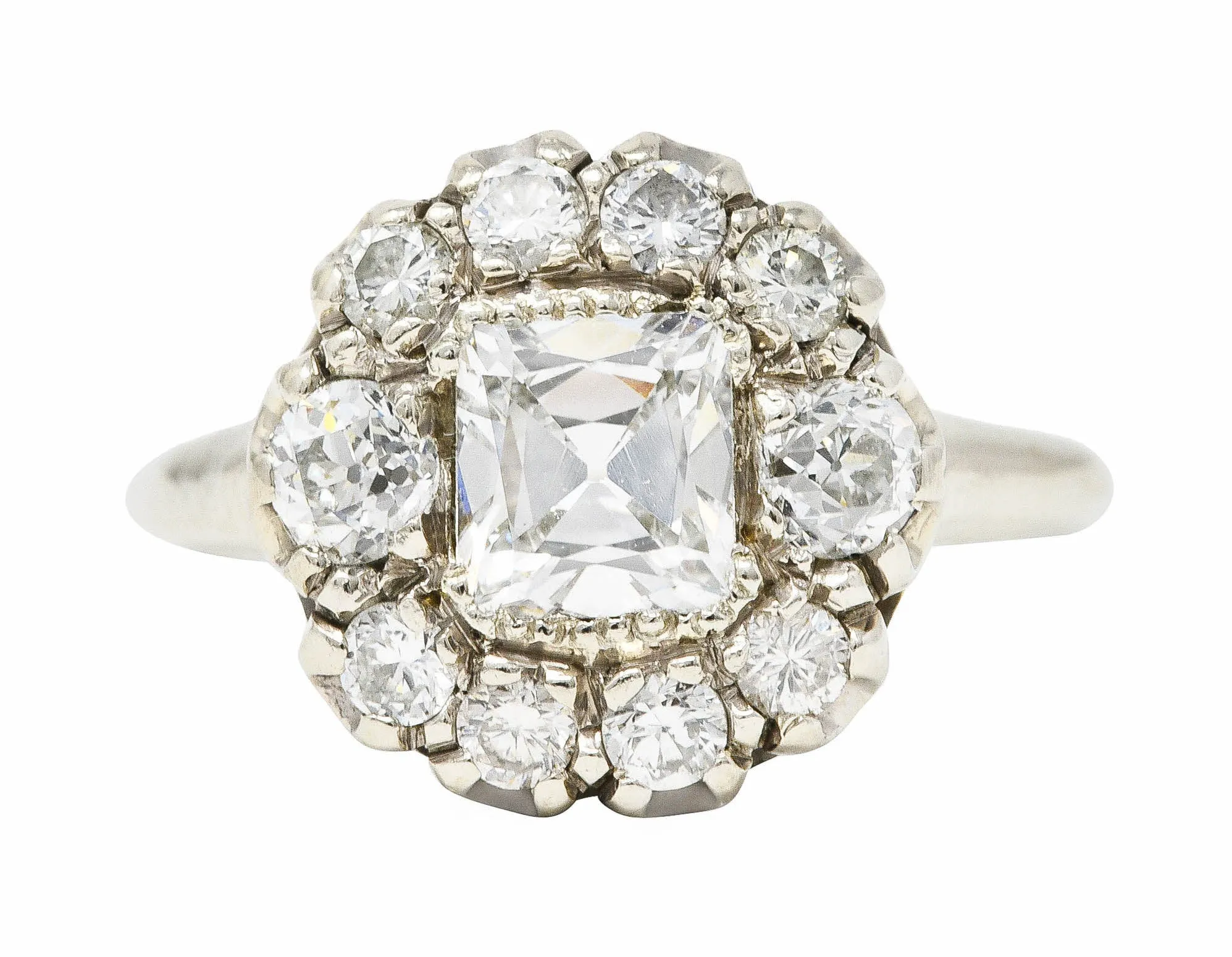 Retro 1.50 CTW Mazarin Cut Diamond 14 Karat White Gold Vintage Cluster Engagement Ring