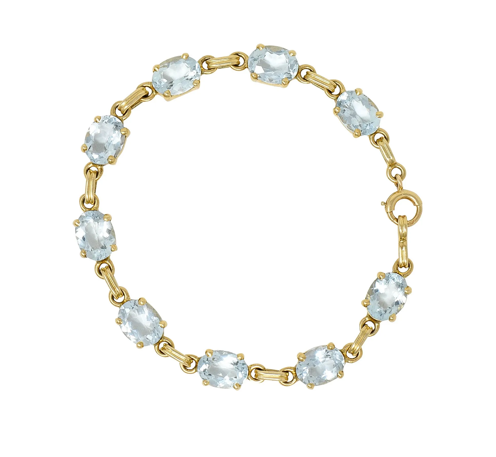 Retro 15.75 CTW Aquamarine 14 Karat Gold Link Bracelet