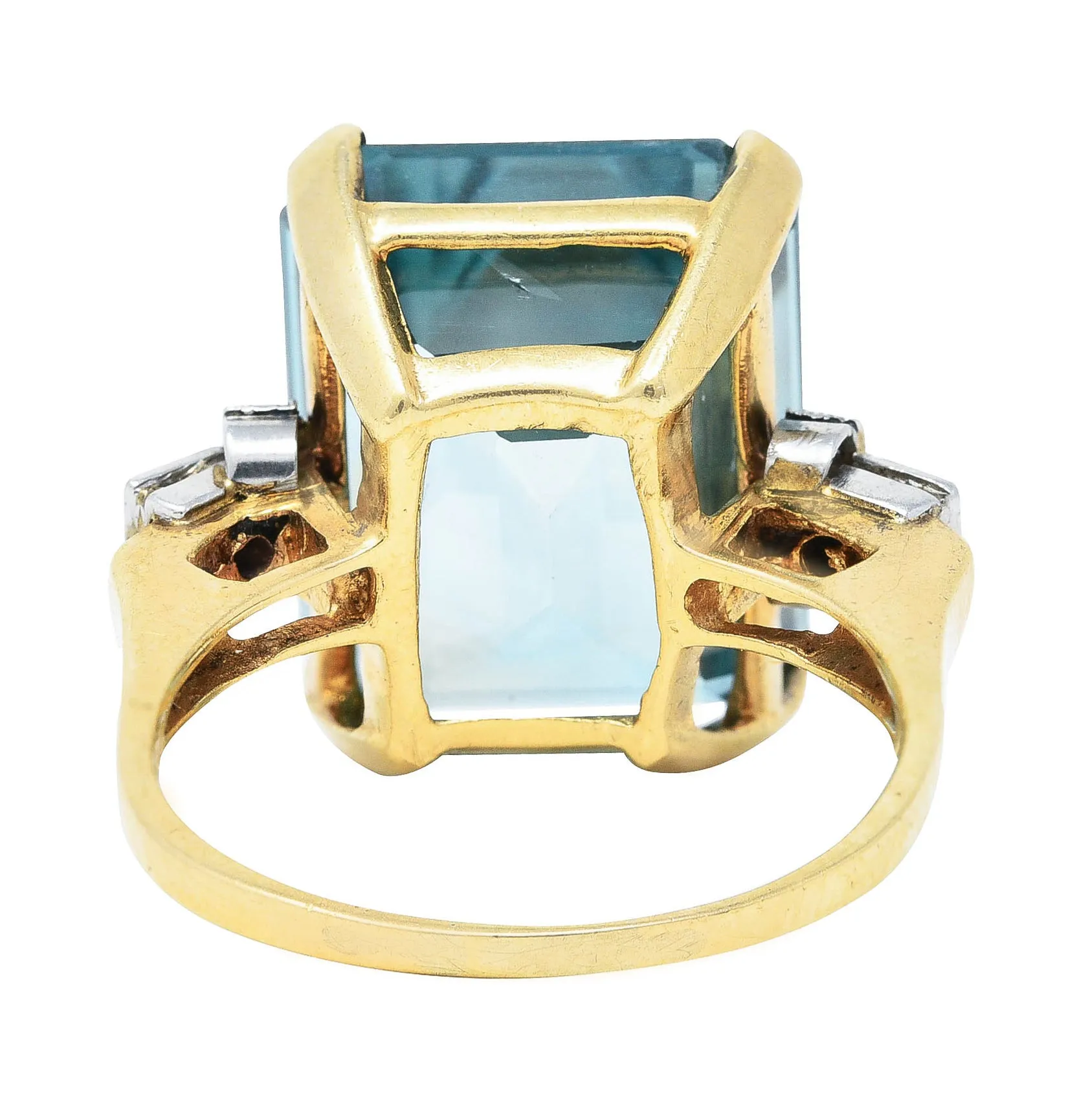 Retro 24.12 CTW Diamond Zircon Platinum 14 Karat Gold Cocktail Ring