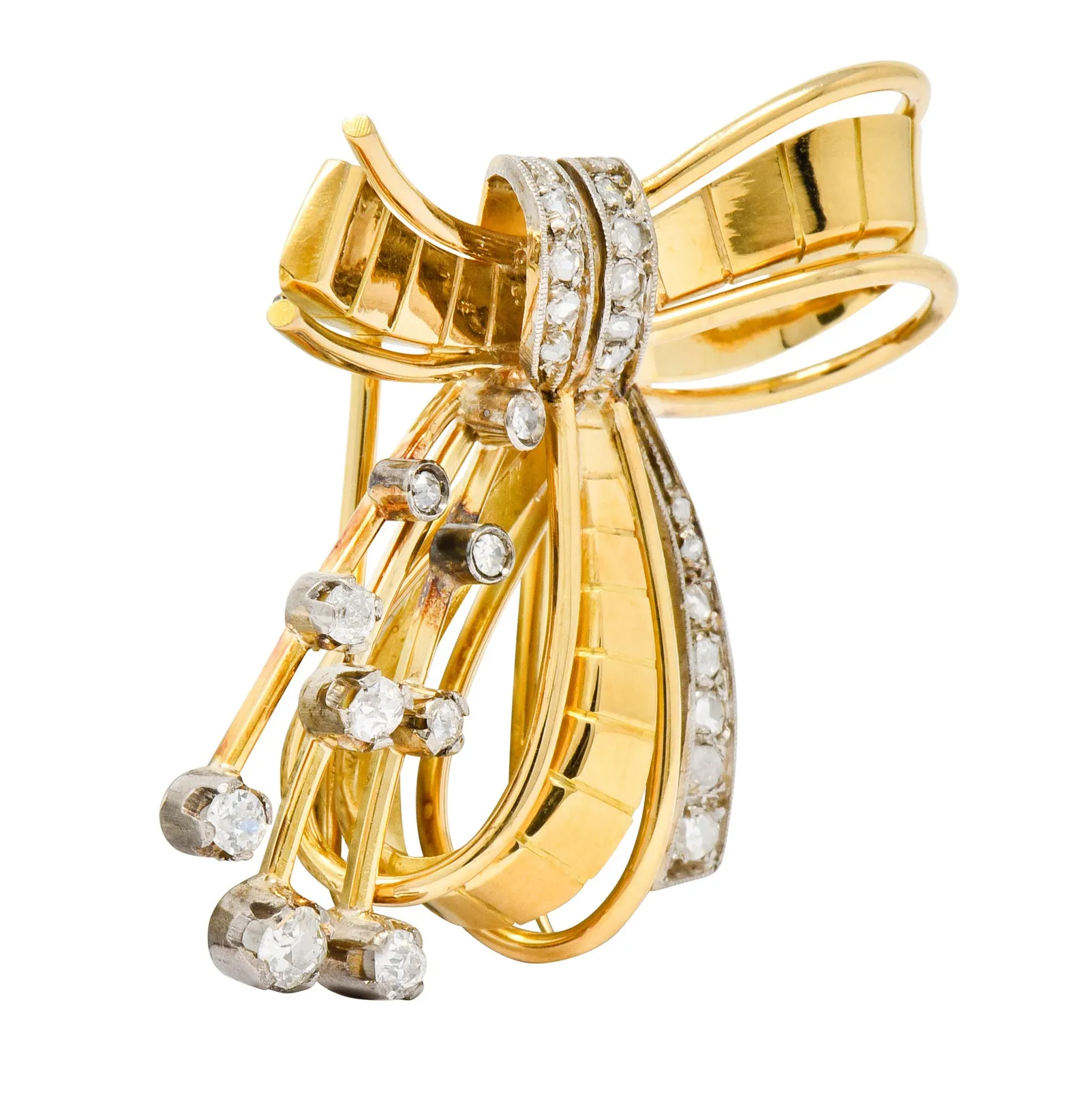 Retro 2.75 CTW Diamond 18 Karat Two-Tone Gold Bow Clips