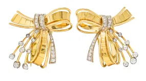 Retro 2.75 CTW Diamond 18 Karat Two-Tone Gold Bow Clips