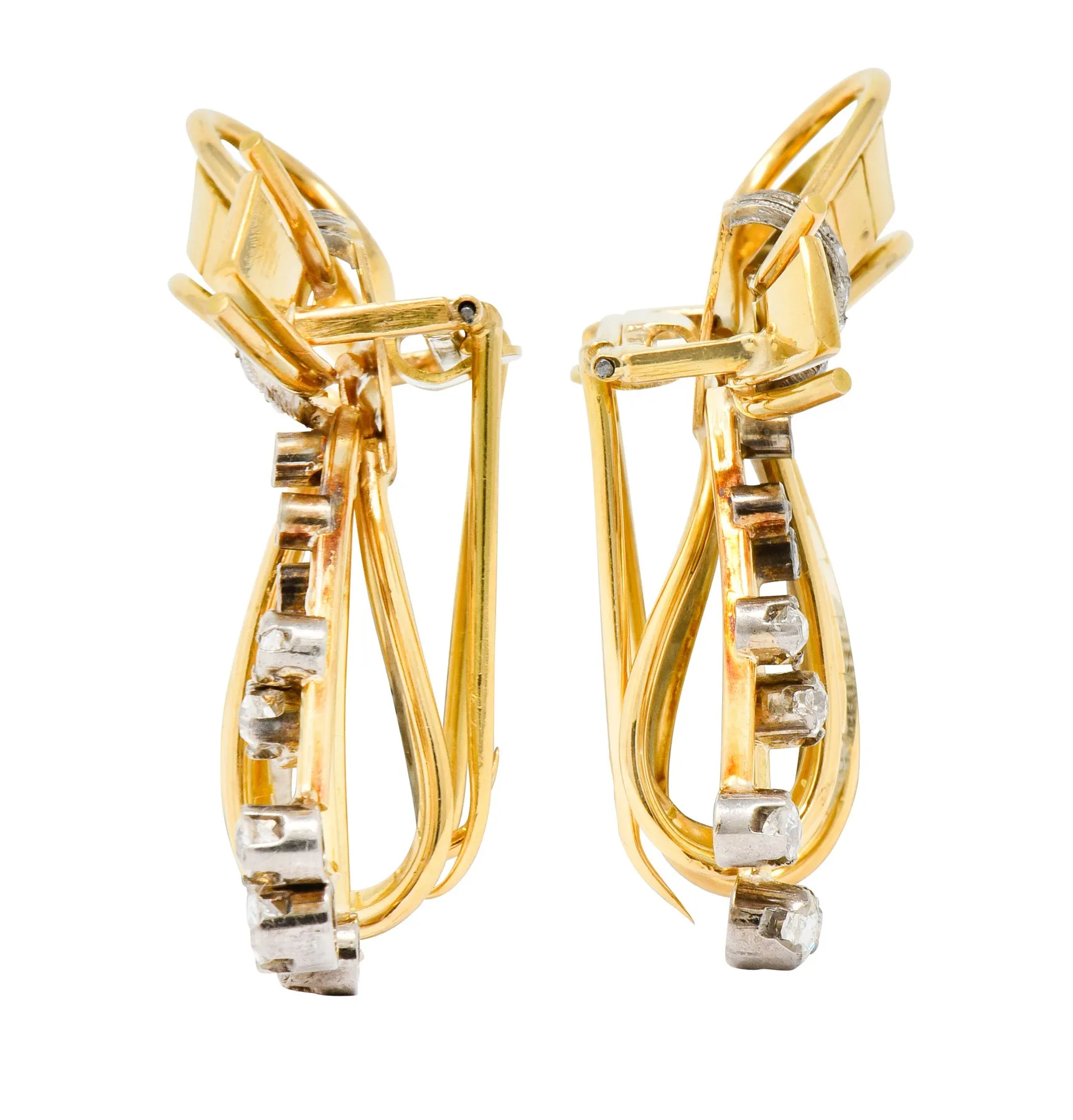 Retro 2.75 CTW Diamond 18 Karat Two-Tone Gold Bow Clips