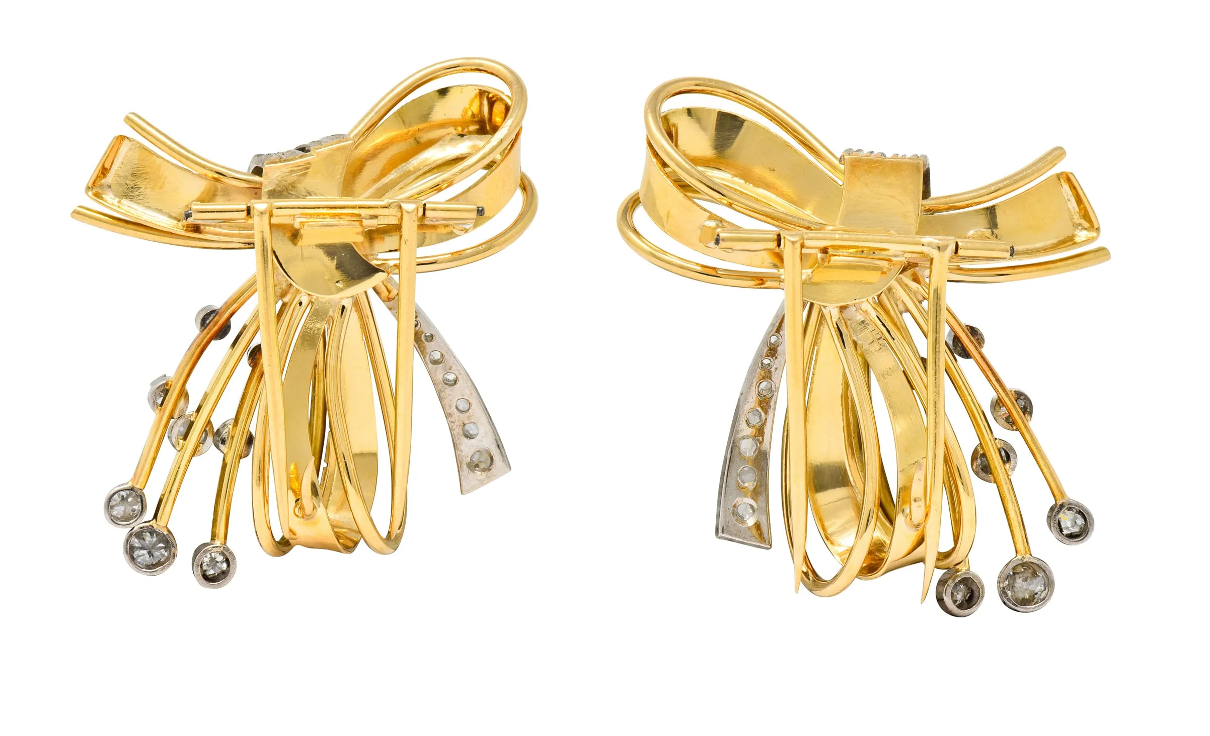 Retro 2.75 CTW Diamond 18 Karat Two-Tone Gold Bow Clips