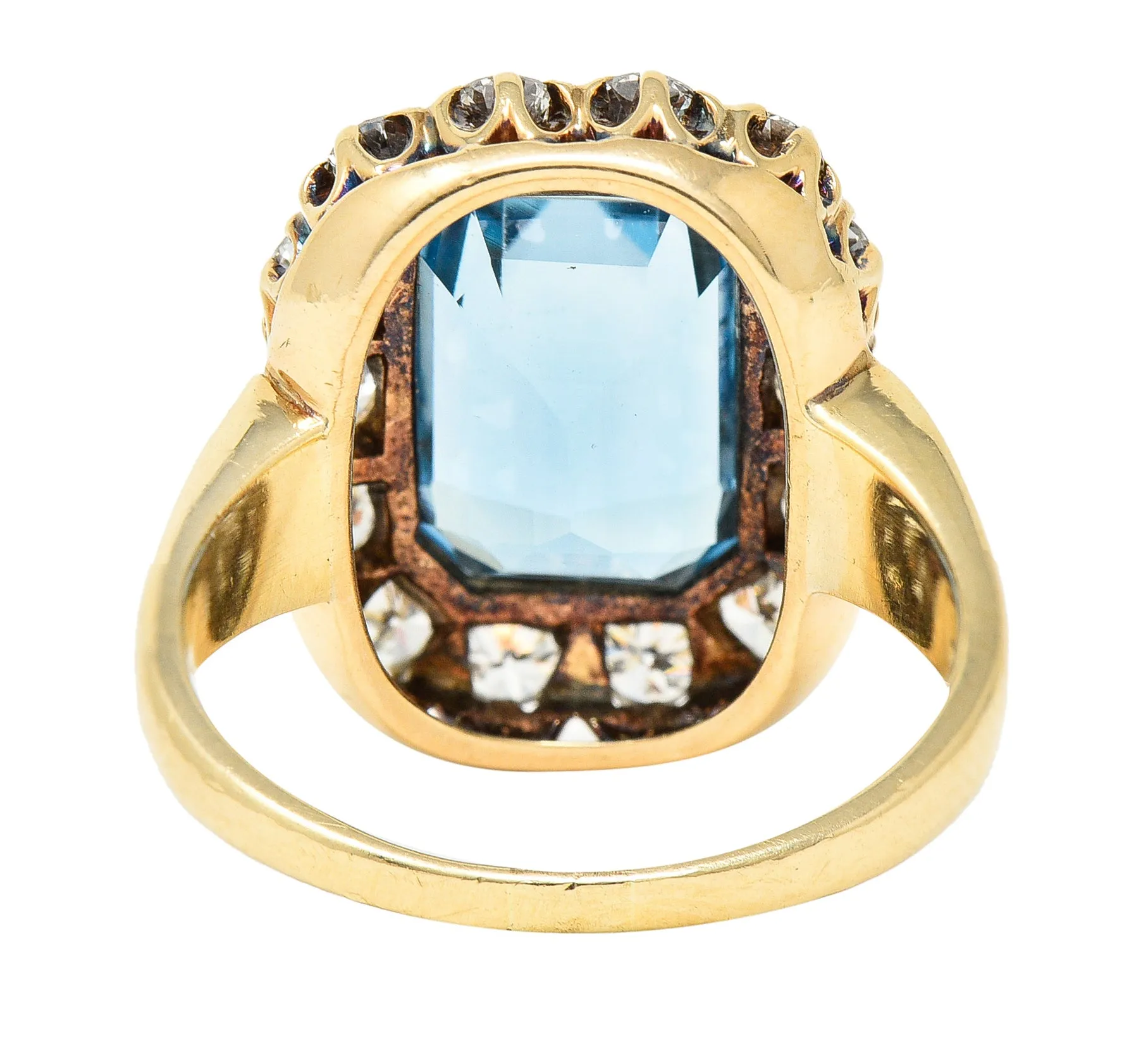 Retro 4.92 CTW Aquamarine Old European Cut Diamond 14 Karat Yellow Gold Halo Cluster Ring