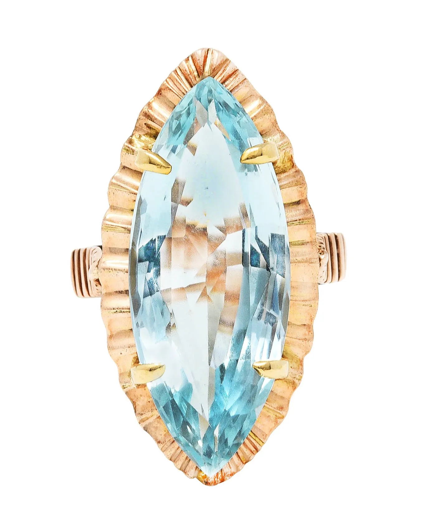 Retro 8.85 CTW Aquamarine 14 Karat Rose Gold Navette Ring