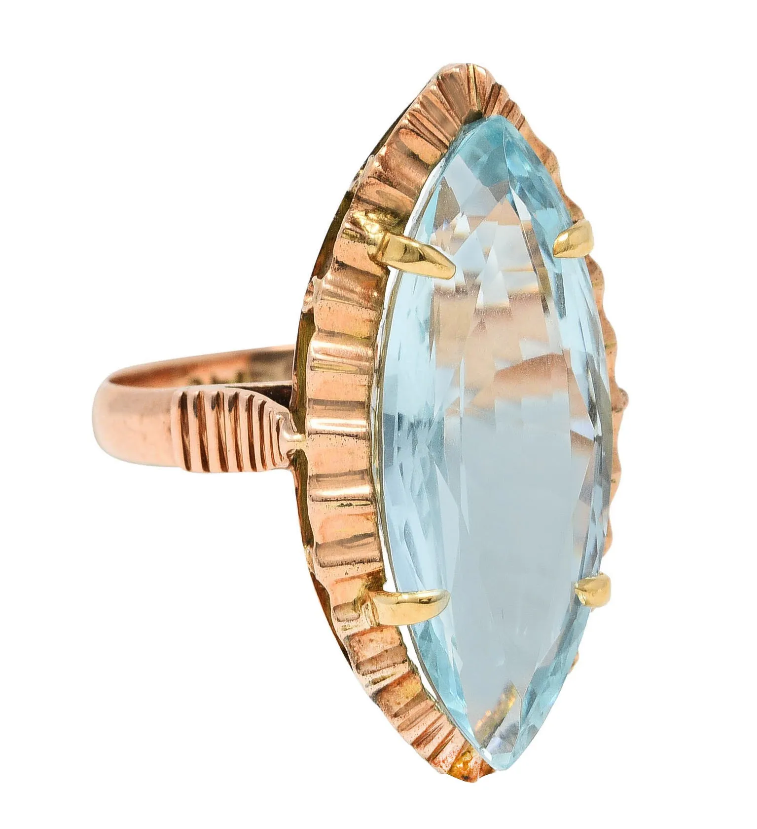 Retro 8.85 CTW Aquamarine 14 Karat Rose Gold Navette Ring