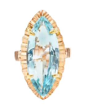 Retro 8.85 CTW Aquamarine 14 Karat Rose Gold Navette Ring