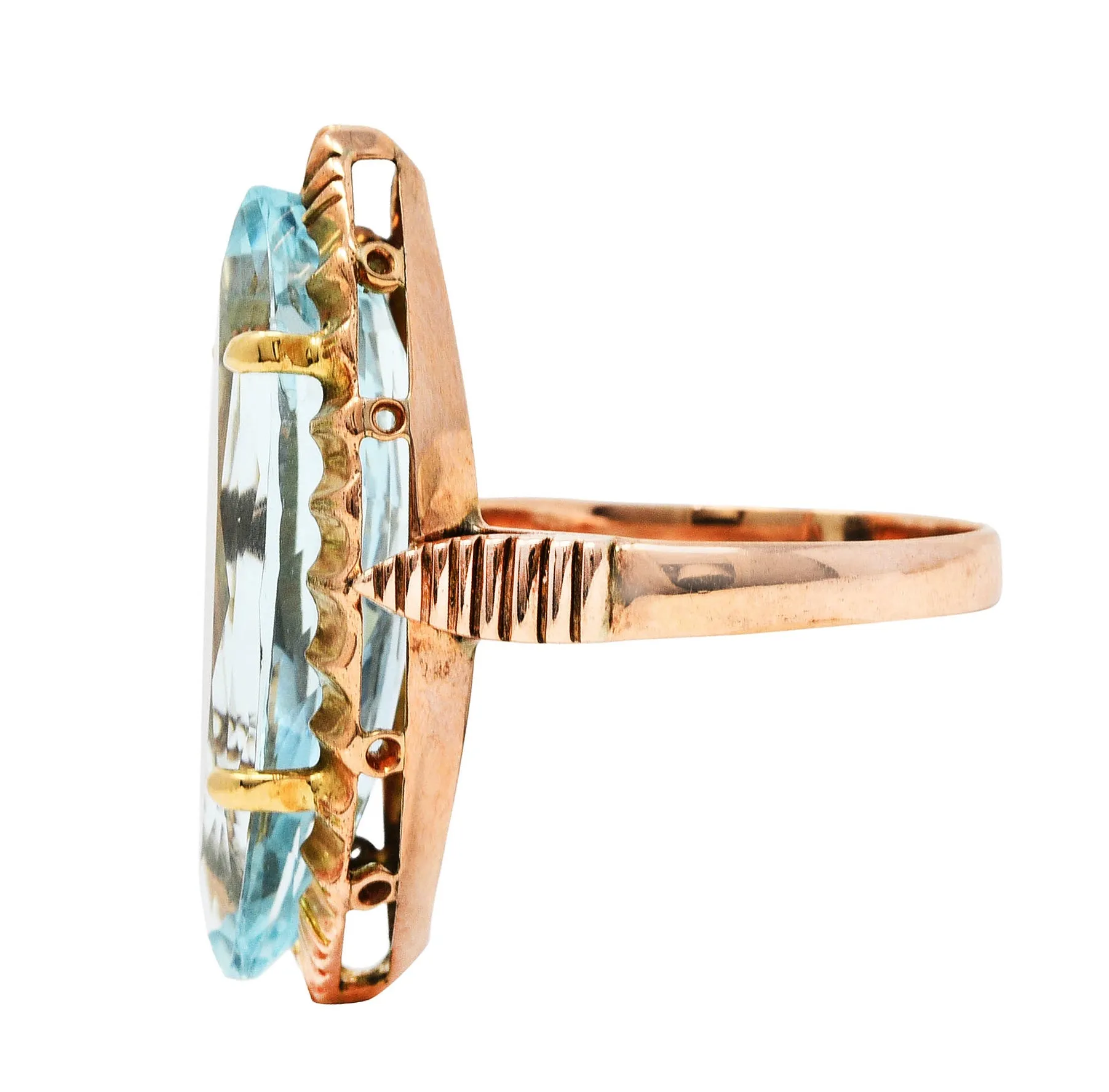 Retro 8.85 CTW Aquamarine 14 Karat Rose Gold Navette Ring