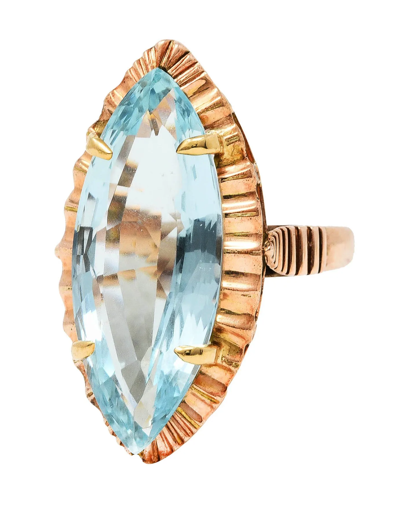 Retro 8.85 CTW Aquamarine 14 Karat Rose Gold Navette Ring