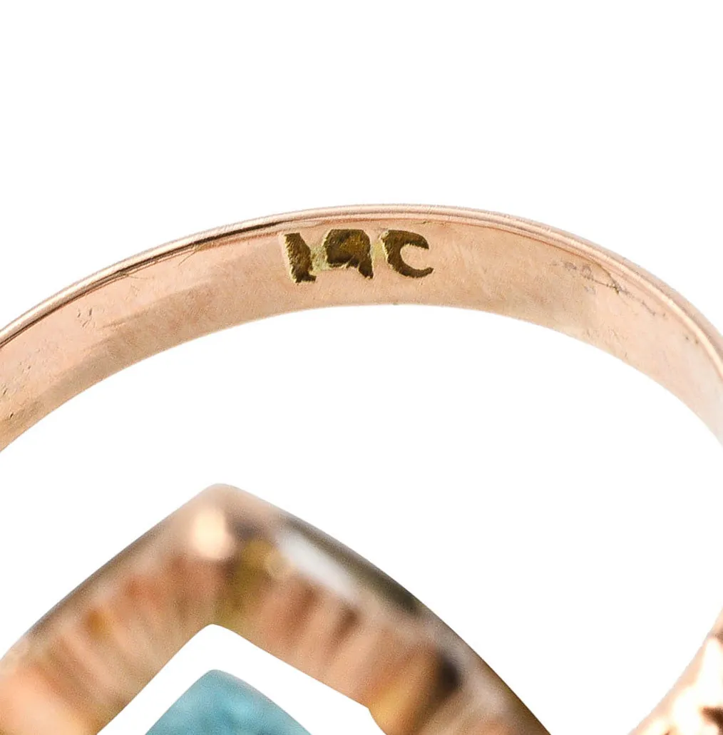 Retro 8.85 CTW Aquamarine 14 Karat Rose Gold Navette Ring