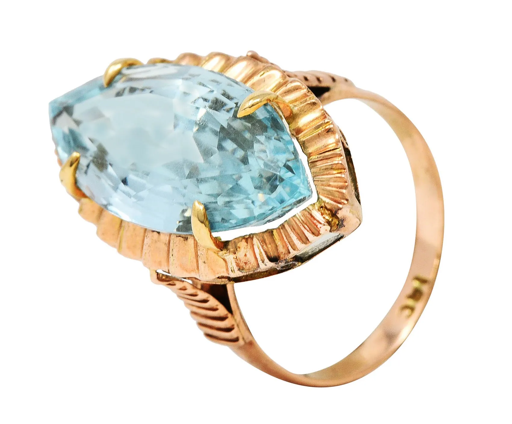 Retro 8.85 CTW Aquamarine 14 Karat Rose Gold Navette Ring