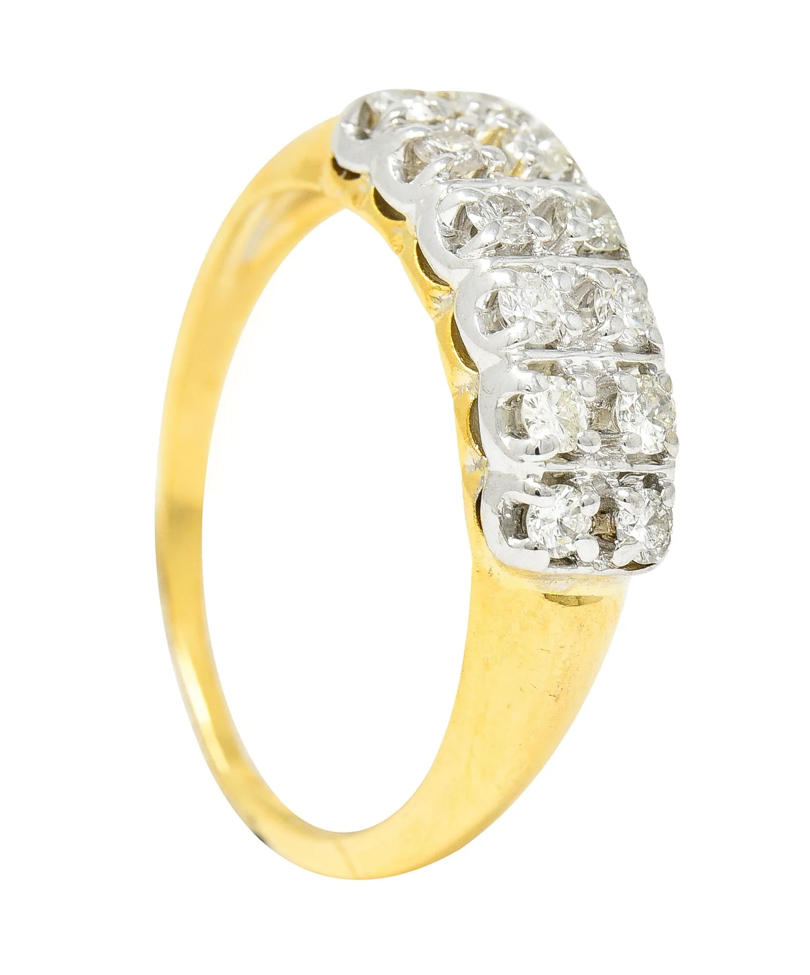 Retro Diamond 14 Karat Two-Tone Double Row Vintage Band Ring