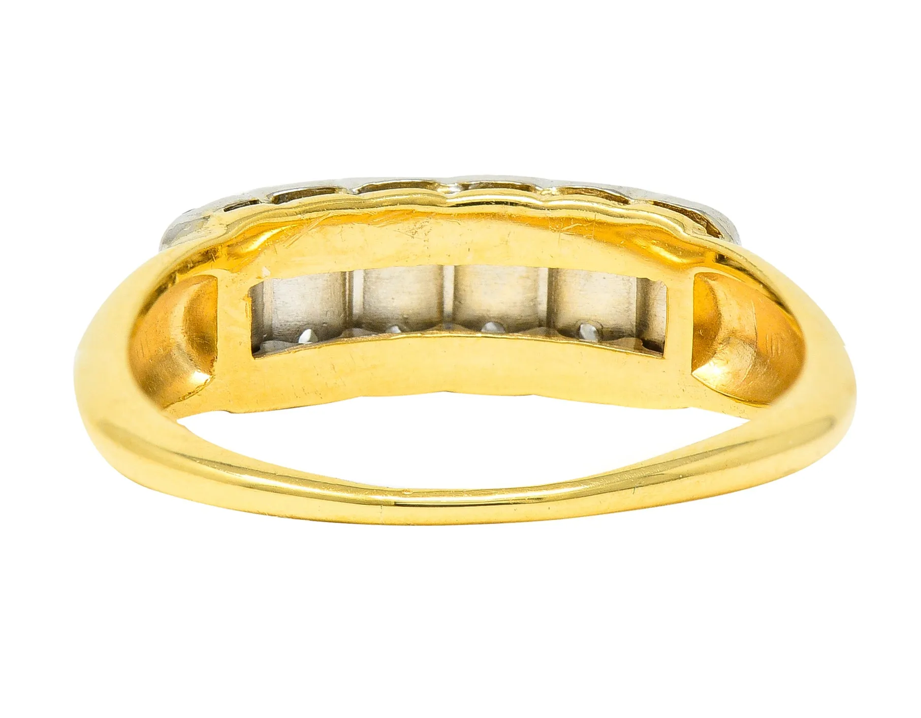 Retro Diamond 14 Karat Two-Tone Double Row Vintage Band Ring