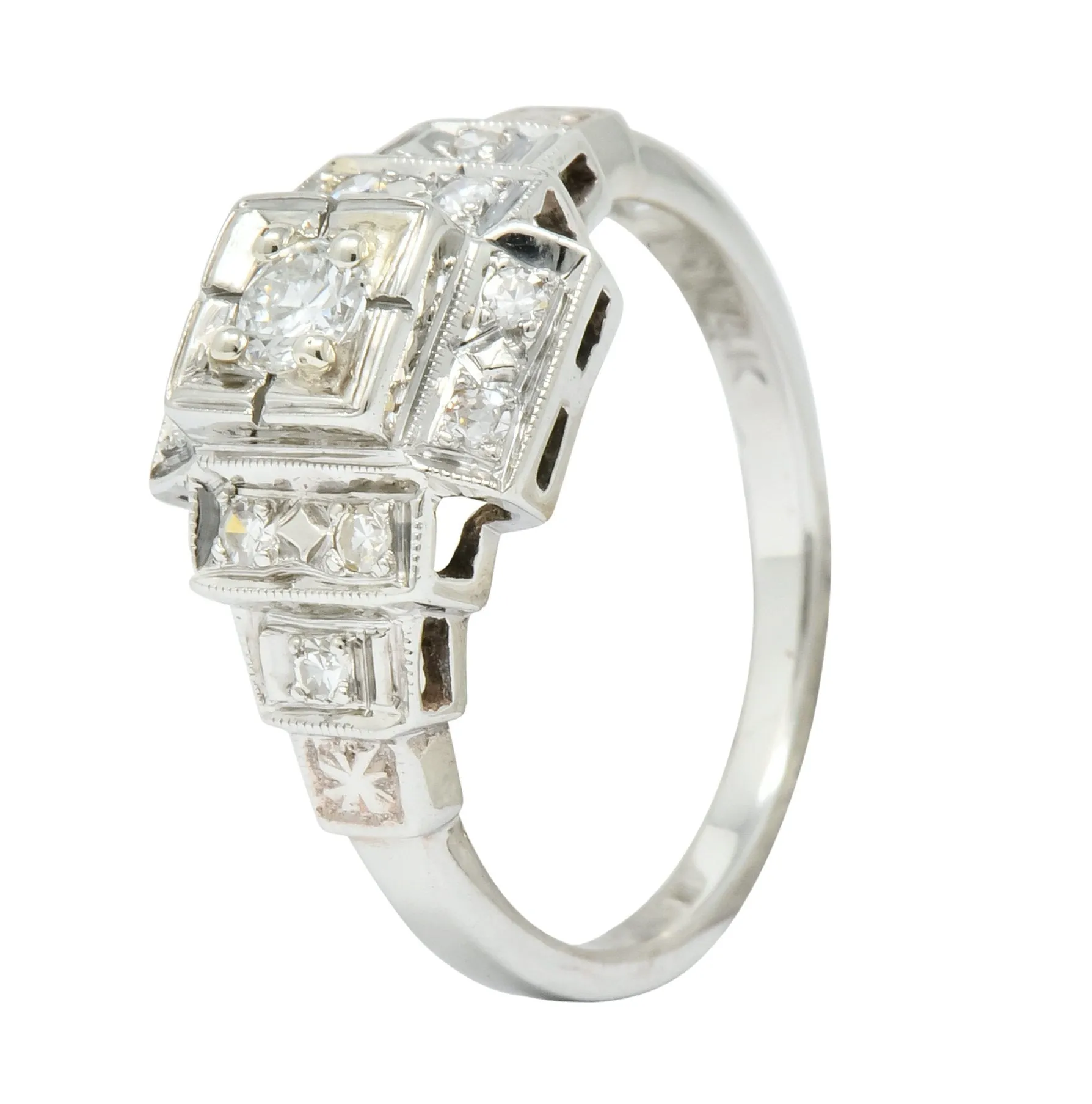 Retro Diamond 14 Karat White Gold Engagement Ring Circa 1940's