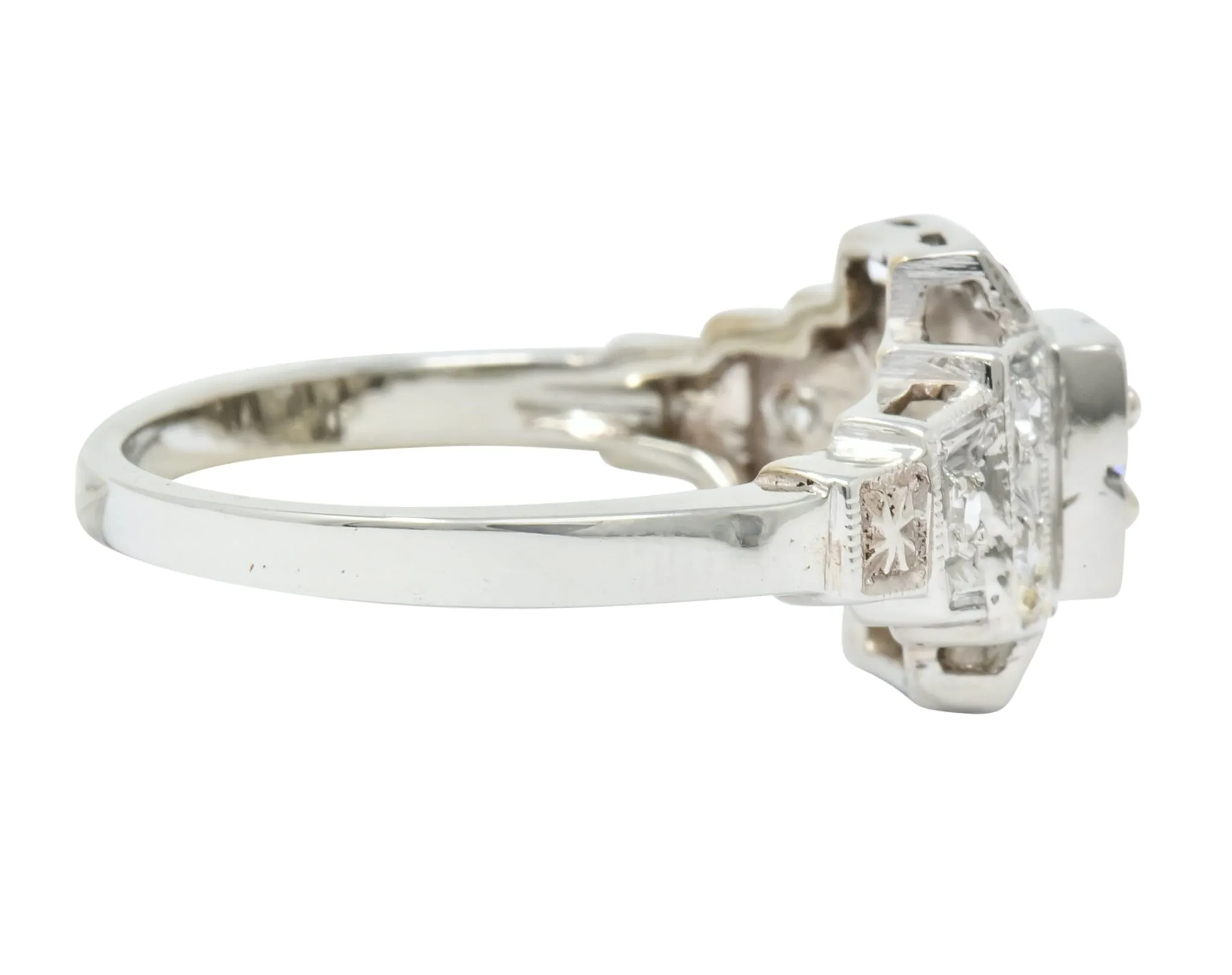 Retro Diamond 14 Karat White Gold Engagement Ring Circa 1940's