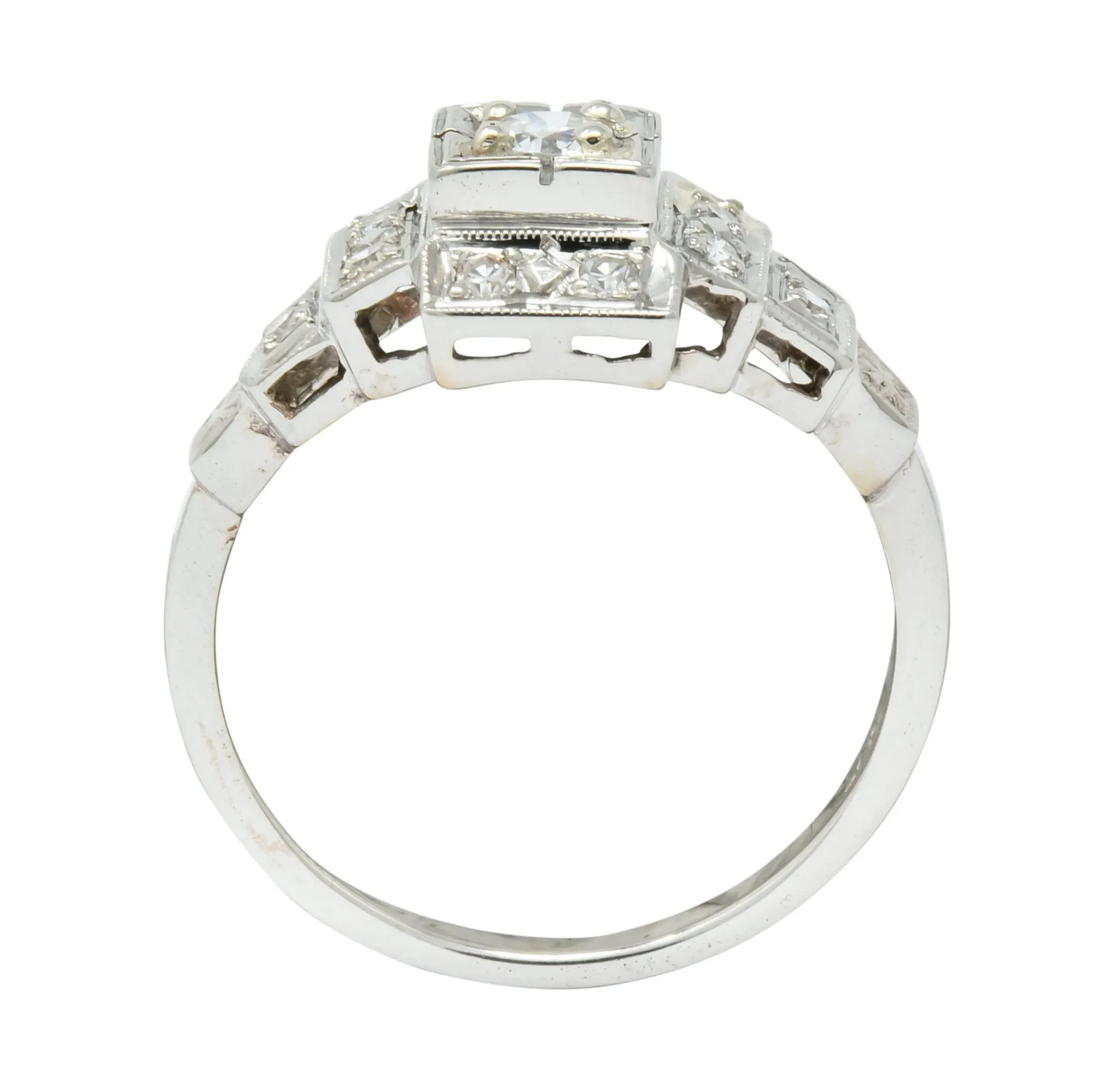 Retro Diamond 14 Karat White Gold Engagement Ring Circa 1940's