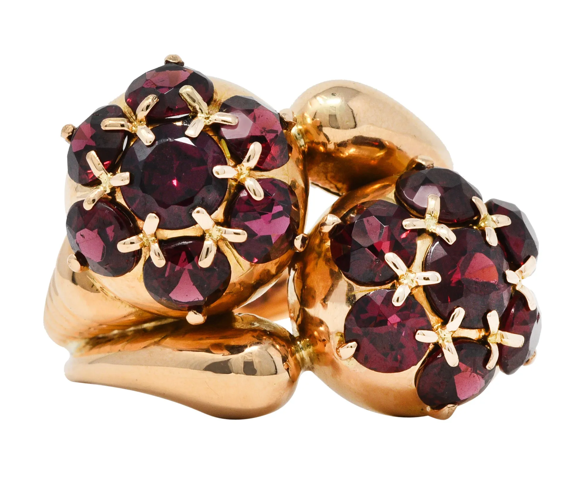 Retro Garnet 18 Karat Gold Bypass Cluster Ring