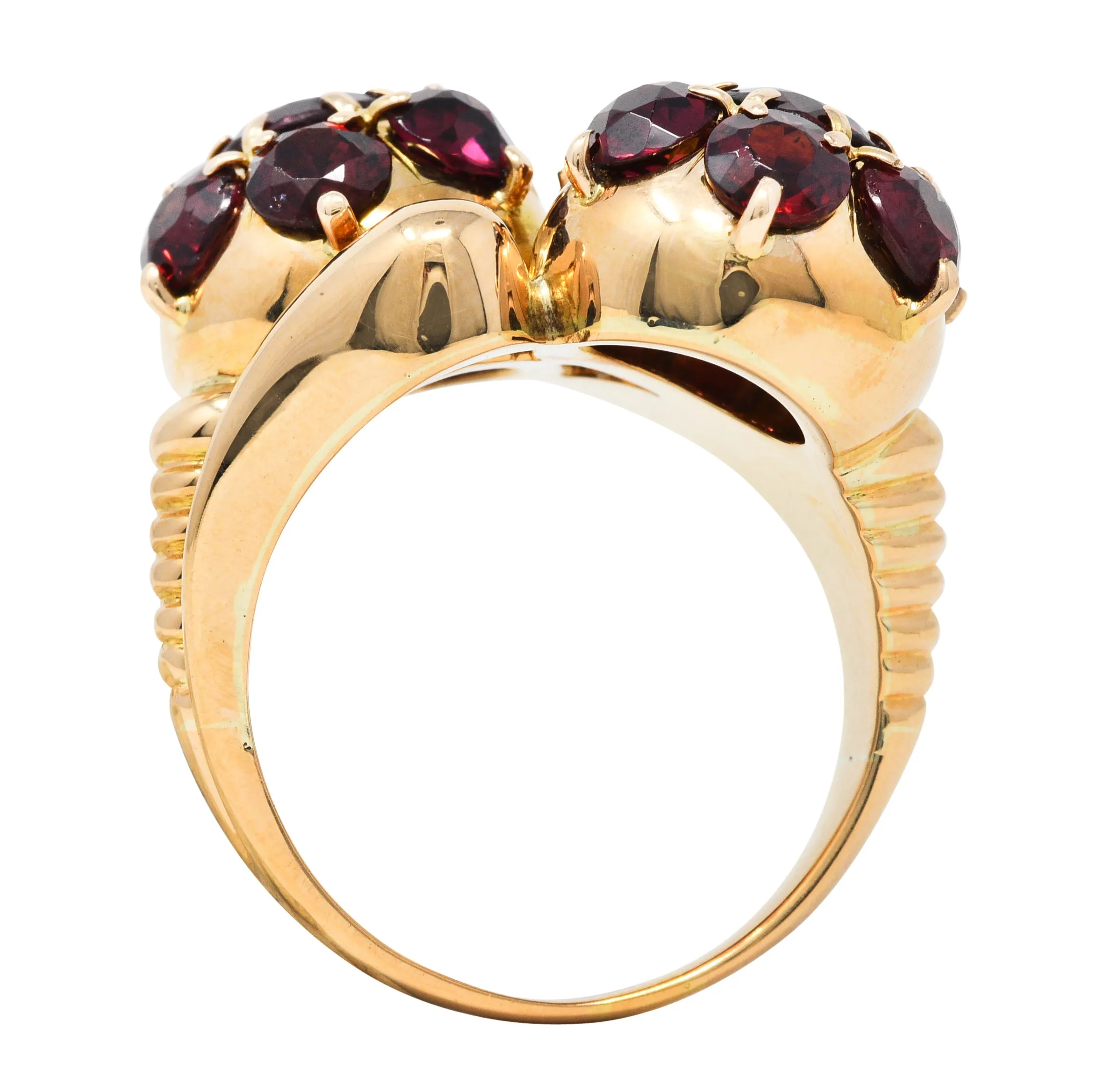 Retro Garnet 18 Karat Gold Bypass Cluster Ring