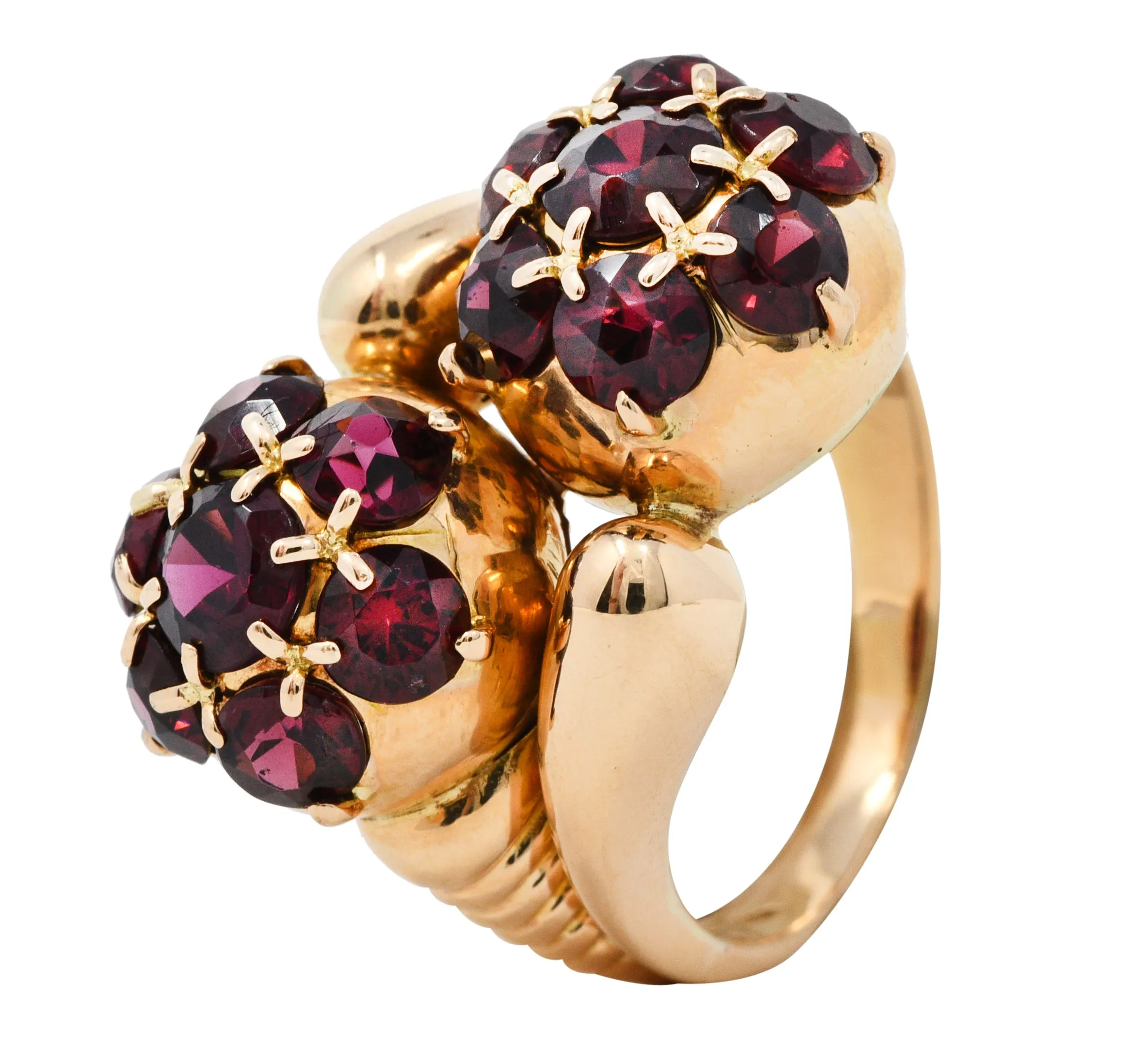 Retro Garnet 18 Karat Gold Bypass Cluster Ring