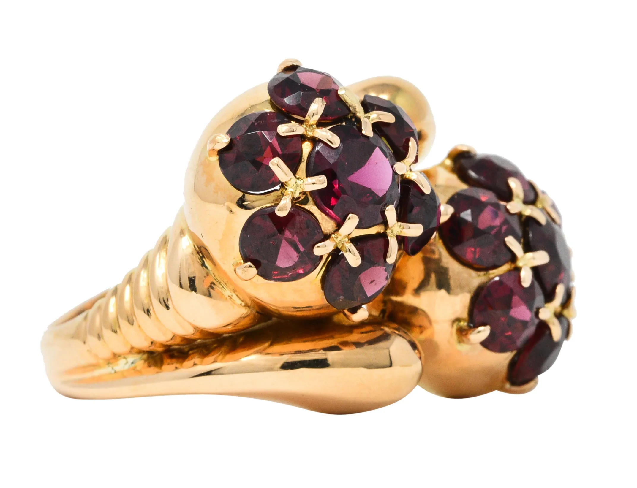 Retro Garnet 18 Karat Gold Bypass Cluster Ring