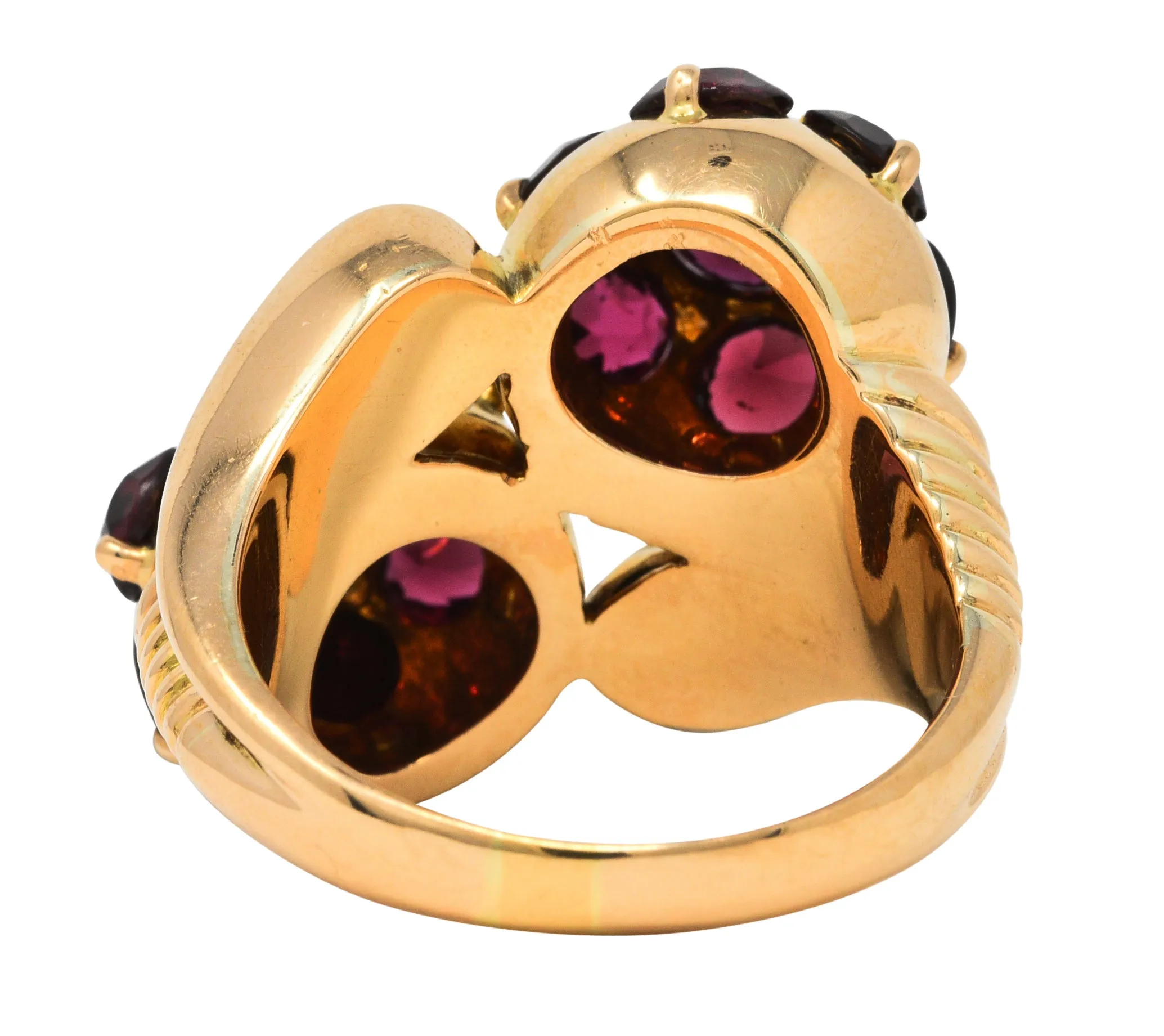 Retro Garnet 18 Karat Gold Bypass Cluster Ring