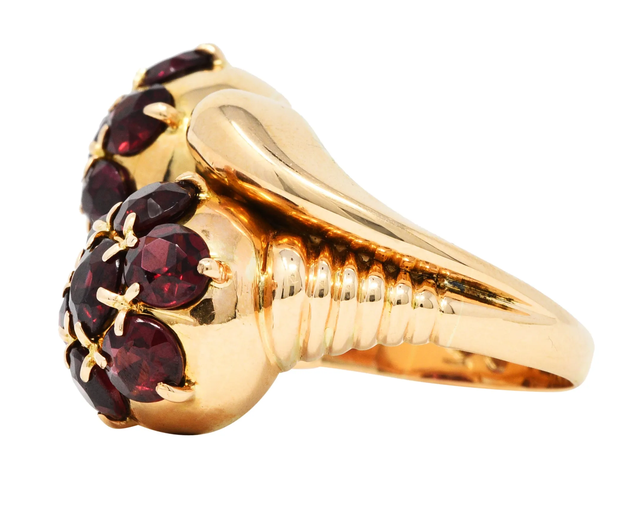 Retro Garnet 18 Karat Gold Bypass Cluster Ring