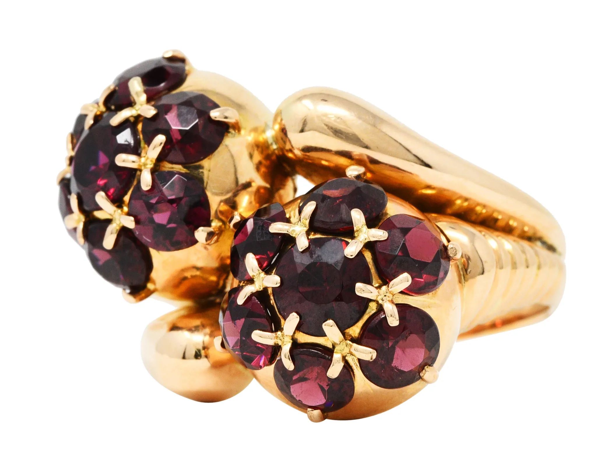 Retro Garnet 18 Karat Gold Bypass Cluster Ring