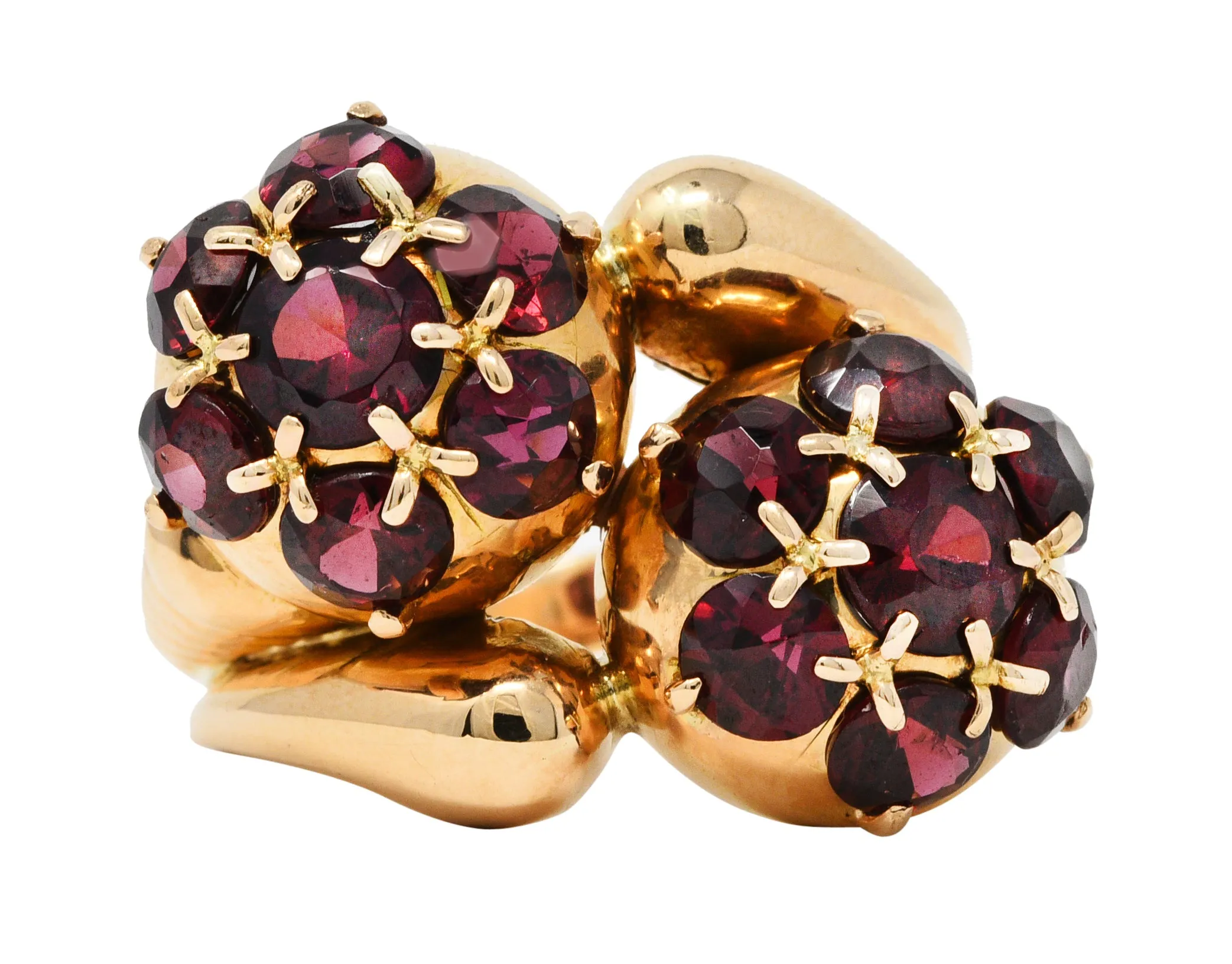 Retro Garnet 18 Karat Gold Bypass Cluster Ring