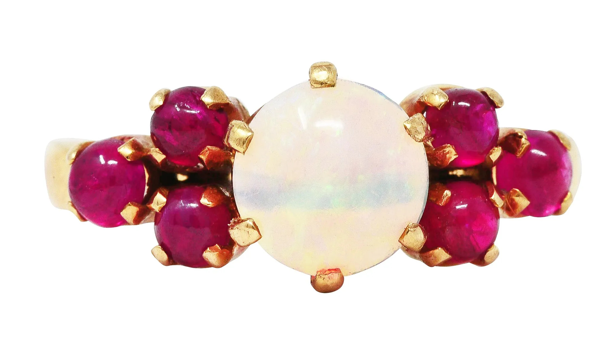 Retro Opal Ruby Cabochon 18 Karat Yellow Gold Gemstone Ring