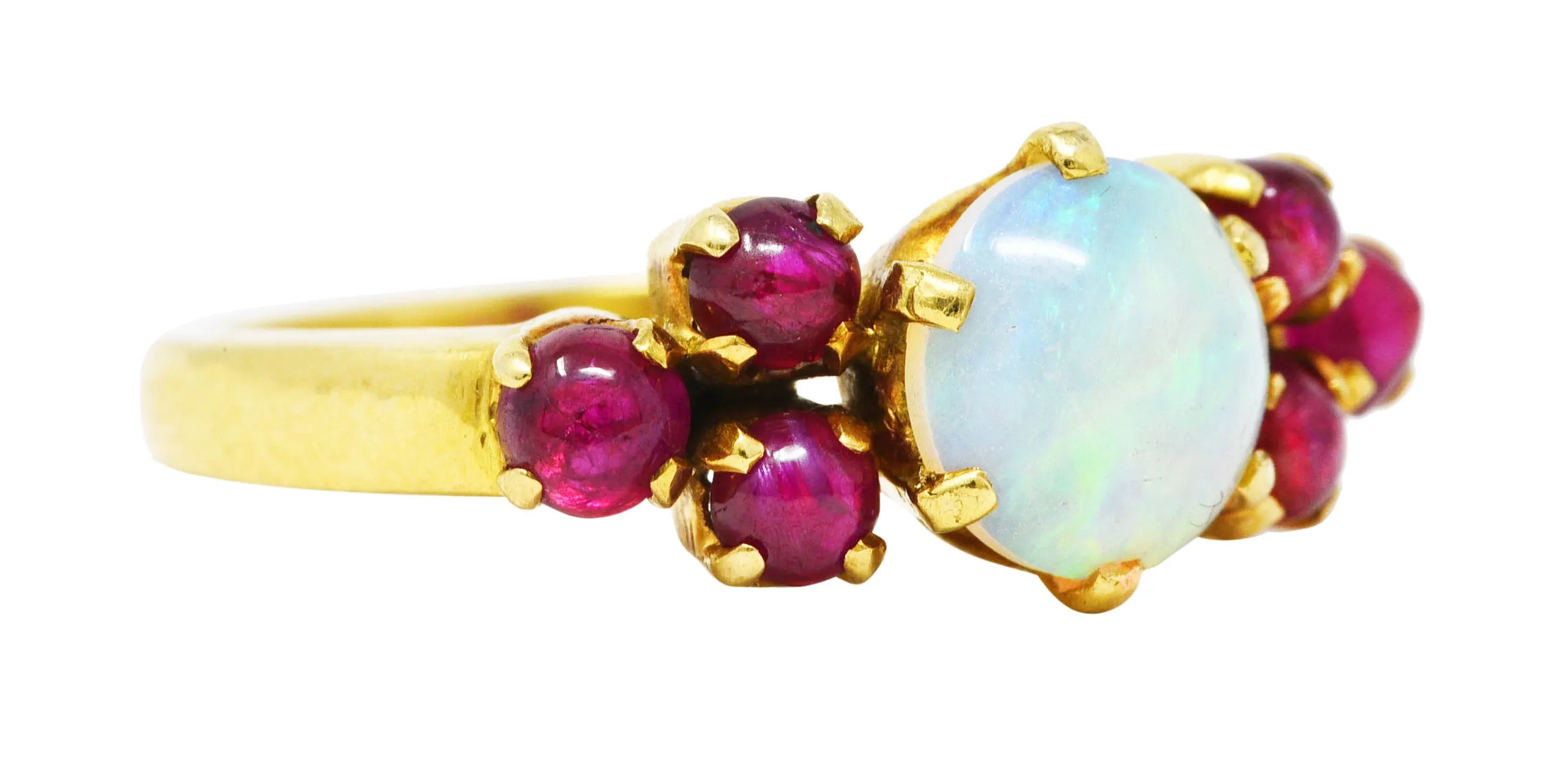 Retro Opal Ruby Cabochon 18 Karat Yellow Gold Gemstone Ring