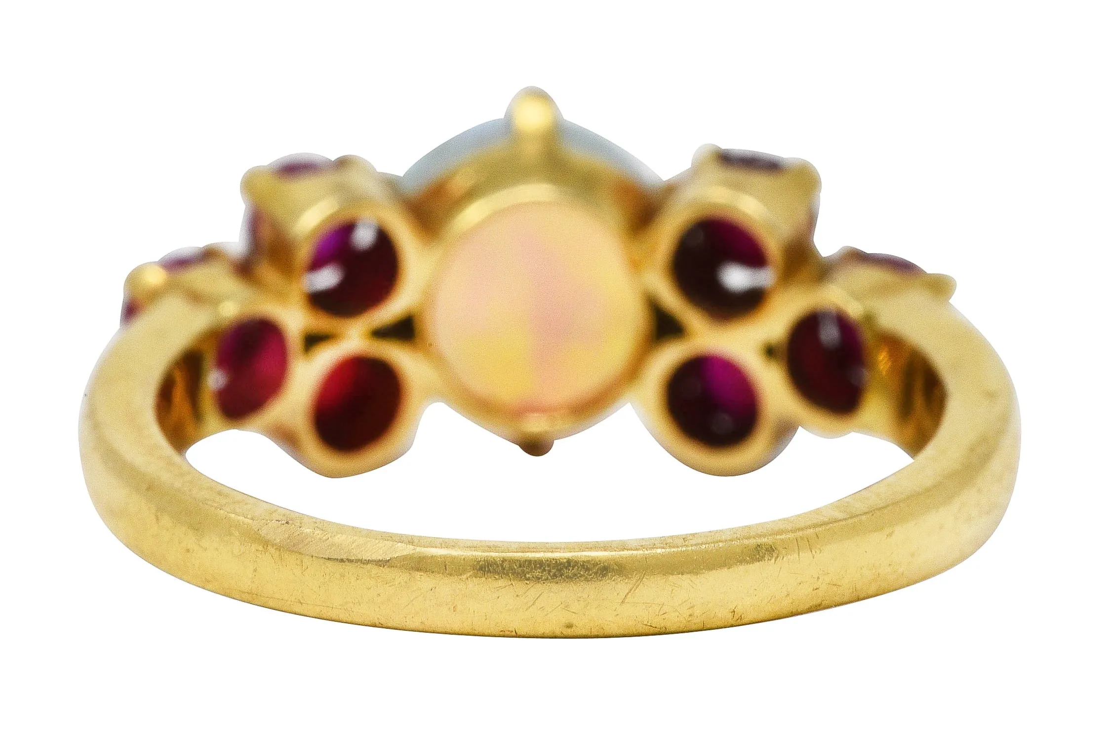 Retro Opal Ruby Cabochon 18 Karat Yellow Gold Gemstone Ring