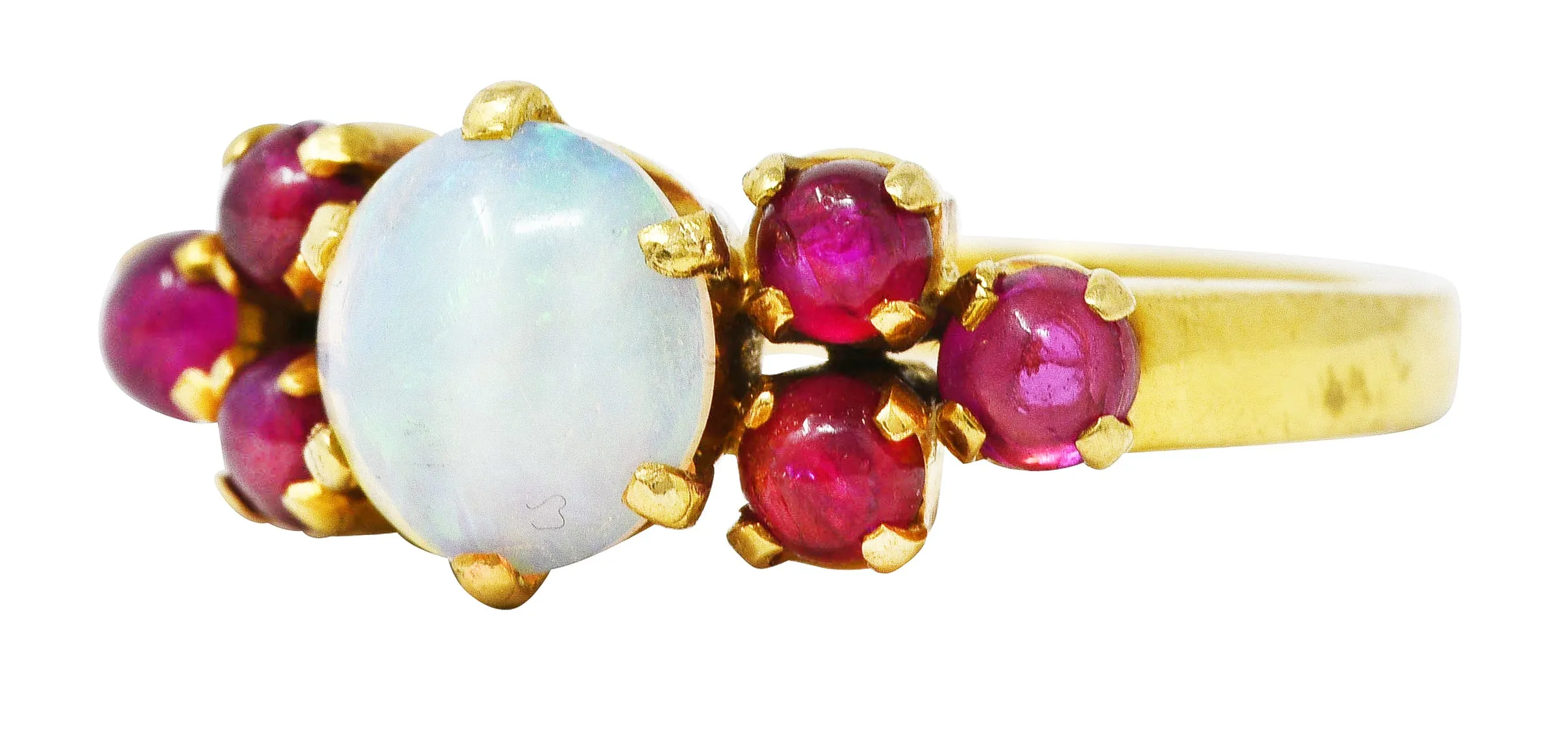 Retro Opal Ruby Cabochon 18 Karat Yellow Gold Gemstone Ring